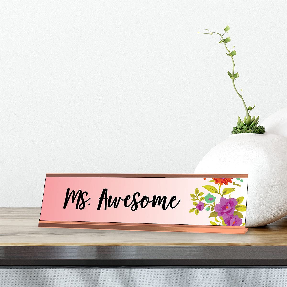 Ms. Awesome Floral Designer Series Desk Sign Nameplate - 2 x 8 Inches - Perfect for Office Decor, Reception Desks & Personalized Gifts