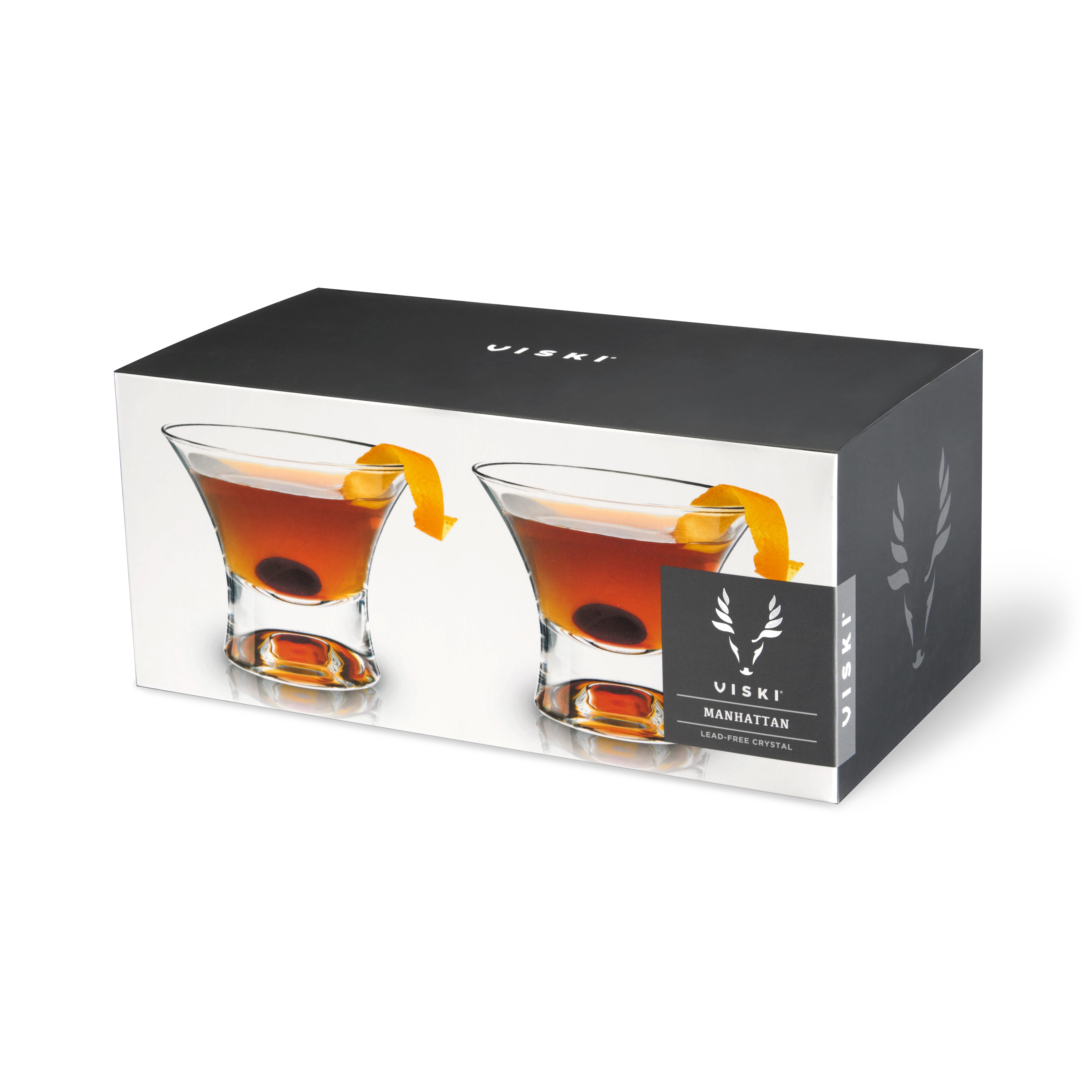Premium Heavy Base Stemless Crystal Manhattan Glasses Set of 2 - Elegant Whiskey Cocktail Glasses for Home Bar, Dinner Parties & Gifts