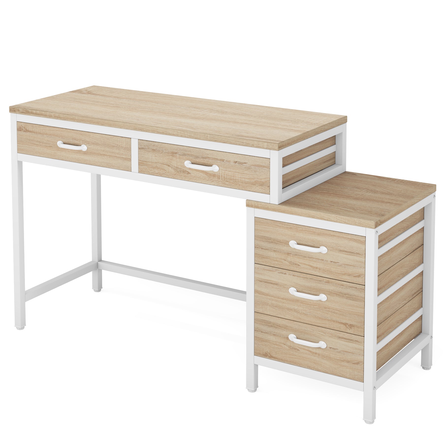 5-Drawer Computer Desk with Reversible Cabinet - Sturdy Study Writing Table for Home Office, Gaming & Workspace Organization