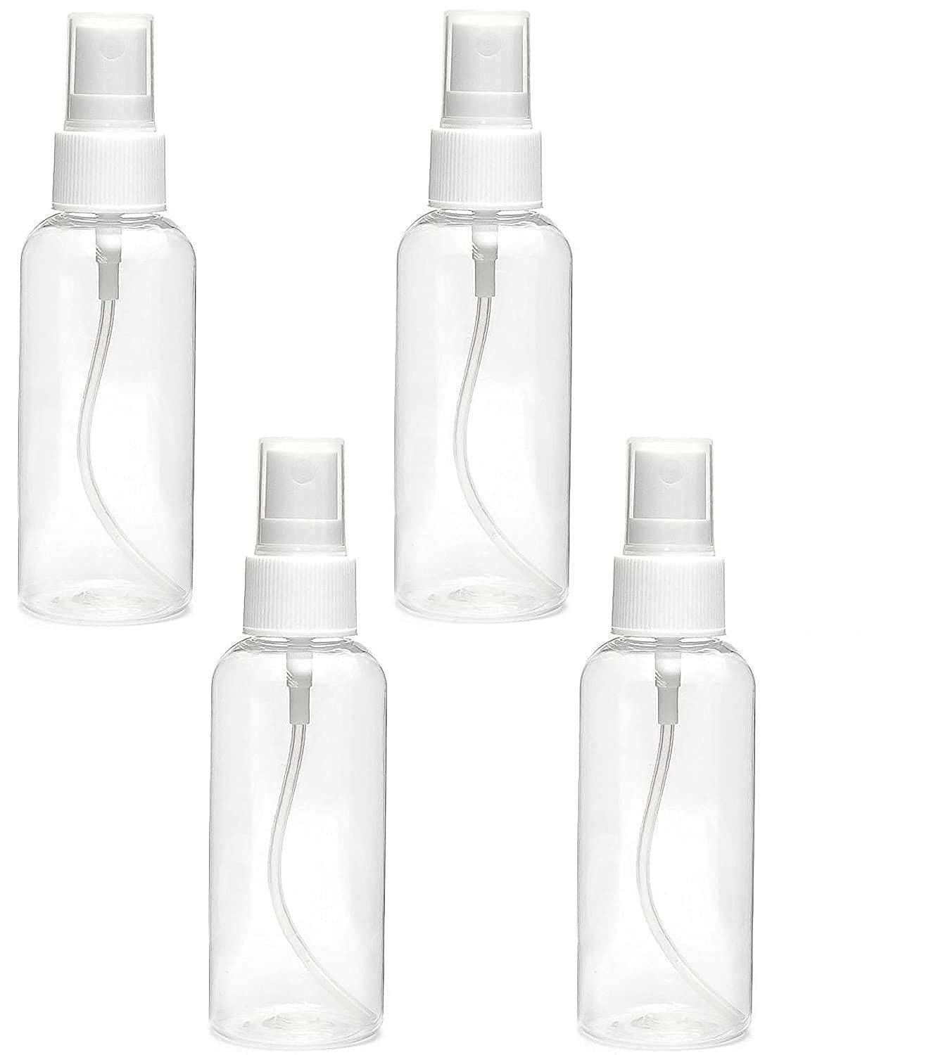 BluBasket 4-Pack 100ml Clear Plastic Spray Bottles - Fine Mist Sprayer for Perfume, Essential Oils, Aromatherapy, Cleaning & Travel | Refillable Empty Bottles for Liquids, Makeup & Car Care | Portable & Durable Design