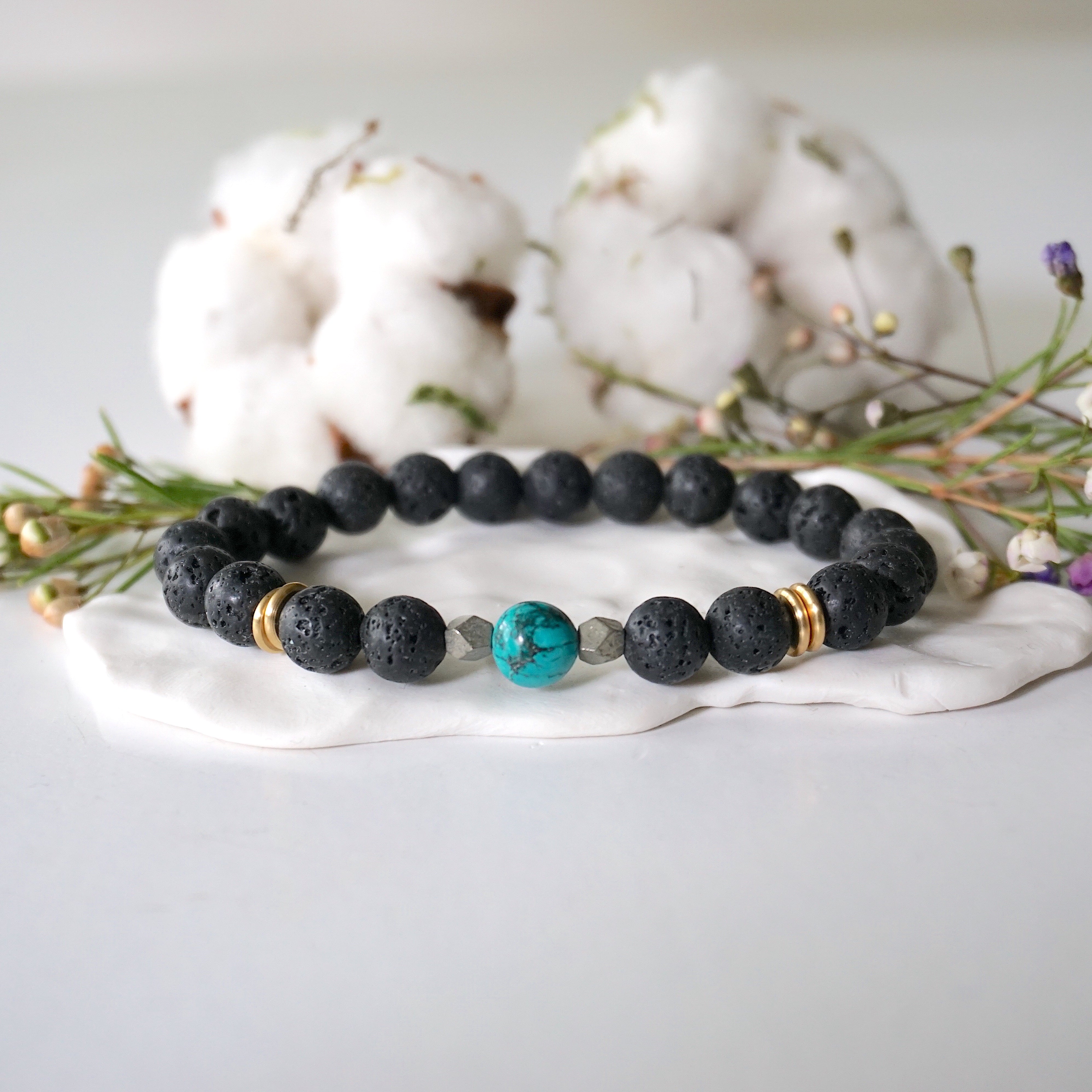 Turquoise and Lava Stone Healing Crystal Mala Bracelet - Meditation, Yoga & Spiritual Wellness Accessory