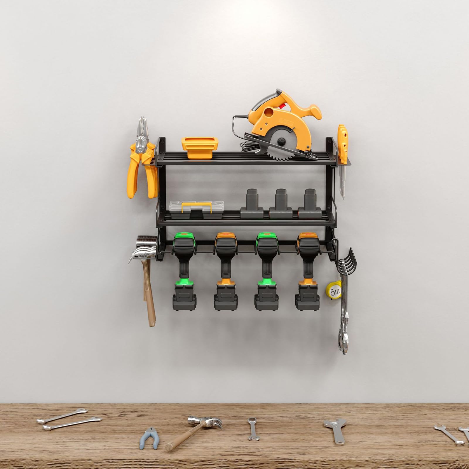 WYYHAA Power Tool Organizer Wall Mount - Heavy Duty Garage Storage with 3 Drill Holder, Screwdriver & Pliers Organizer | Perfect for Workshop, Garage & DIY Tool Organization