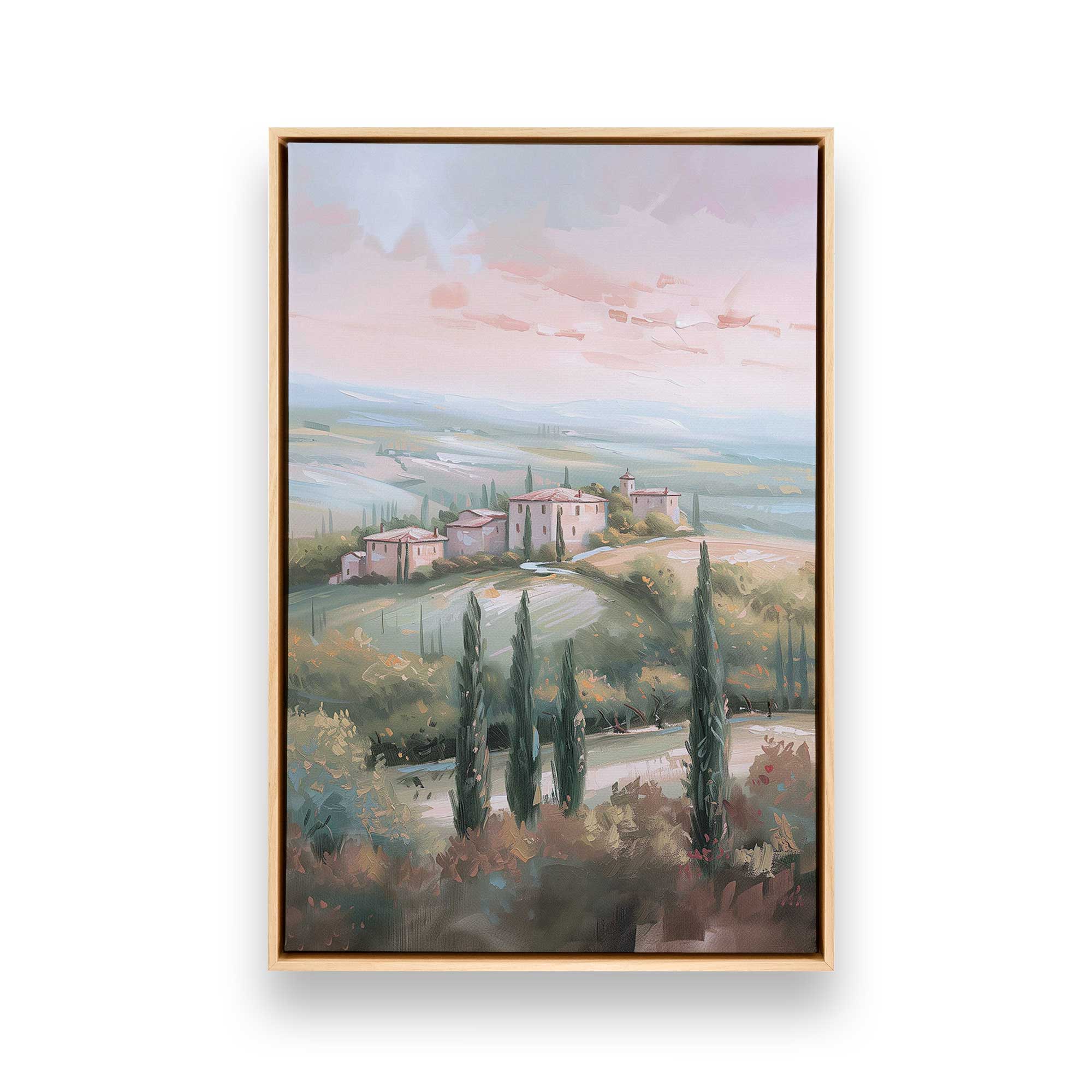 Dusk's Glow in Tuscany v1 Canvas Wall Art Print - Italian Landscape Painting for Living Room, Bedroom & Office Decor