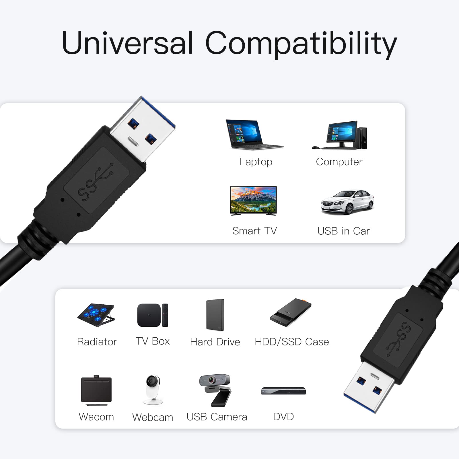 SNANSHI USB 3.0 Male to Male Cable (6FT) - A to A High-Speed Data Transfer Cord for Hard Drive Enclosures, USB Hubs, DVD Players | Fast Charging & Sync for Laptops, External Storage, Gaming Consoles