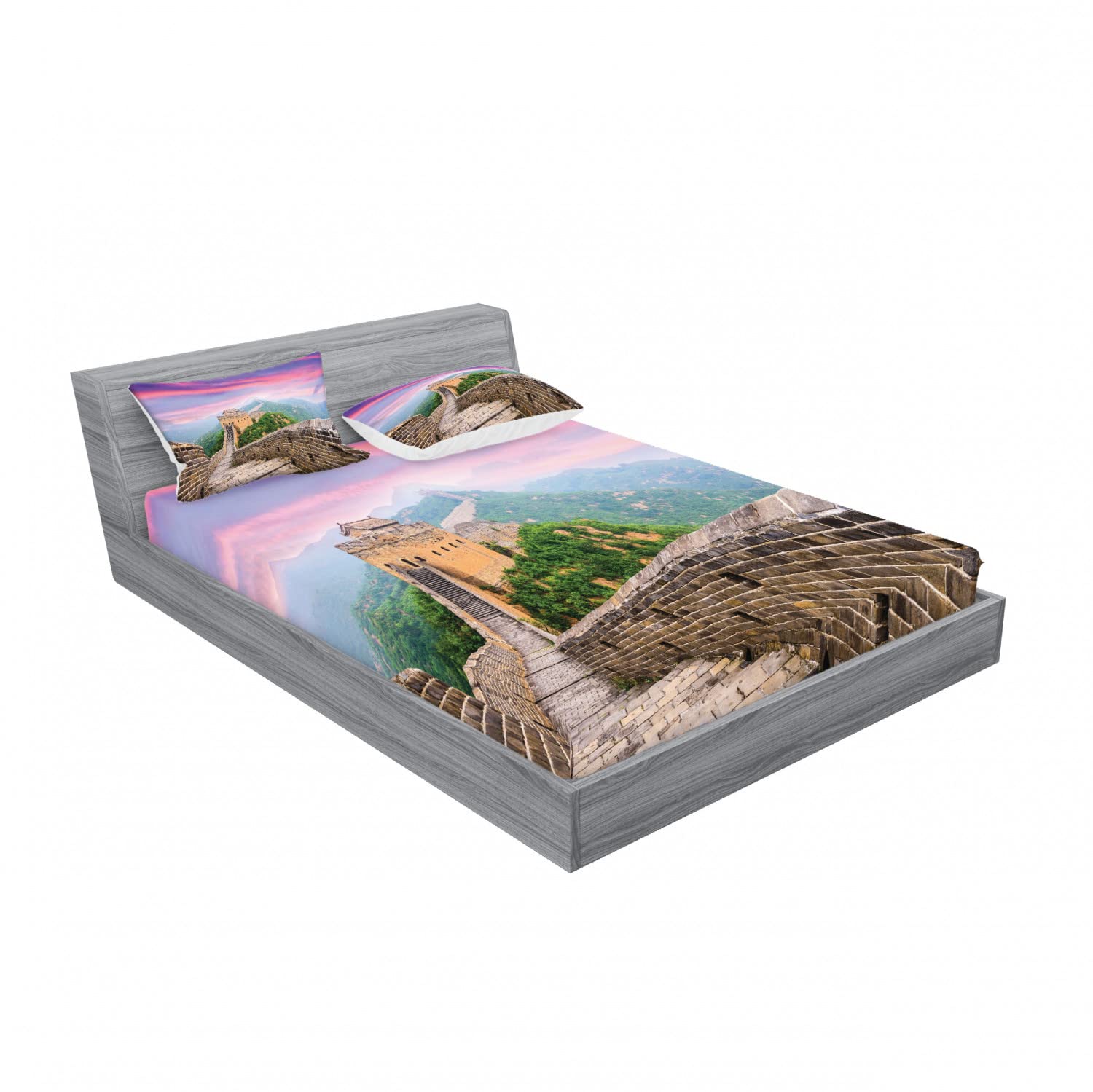 Ambesonne 2-Pack Queen Size Fitted Sheet Set with 4 Pillow Shams - Fantasy Sky Design, Soft Microfiber Bedding Collection for Cozy Bedroom Decor | Perfect for Guest Rooms, Vacation Homes & Dorm Essentials