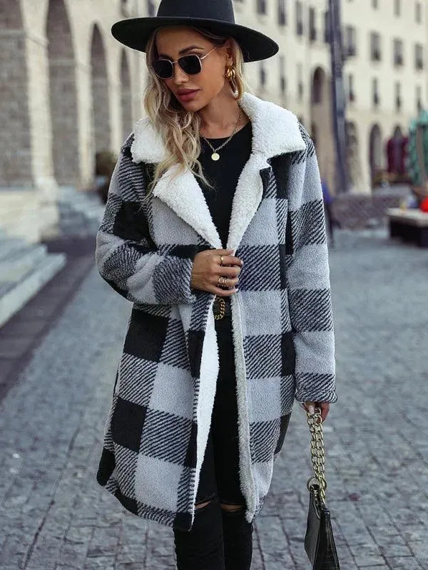 Reversible Plaid Winter Coat for Women - Warm Fleece Lined Jacket with Pockets - Perfect for Outdoor Activities & Cold Weather Fashion