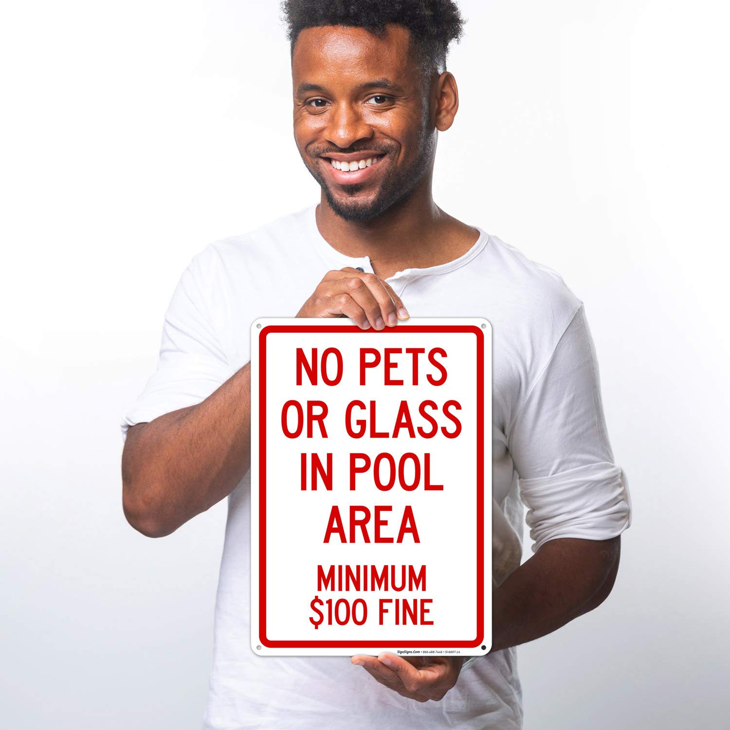 No Pets or Glass Allowed in Pool Area Sign - 10x14 Inches Rust-Free .040 Aluminum - Fade Resistant Indoor/Outdoor Pool Safety Sign - Made in USA - Perfect for Public Pools, Hotels & Backyard Swimming Areas