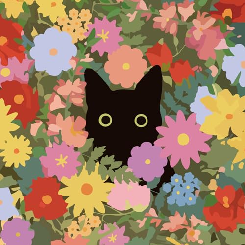 2-Green Floral Black Cat