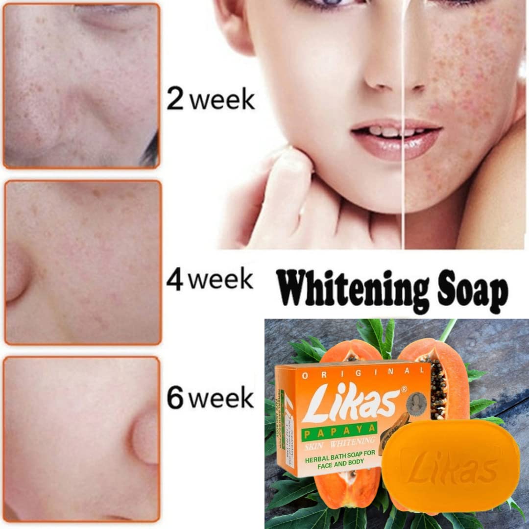 Likas Papaya Herbal Soap for Skin Whitening & Brightening - 100g Natural Exfoliating Soap for Face & Body - AMZ0001 (1 Piece) - Perfect for Daily Skincare Routine & Acne Treatment