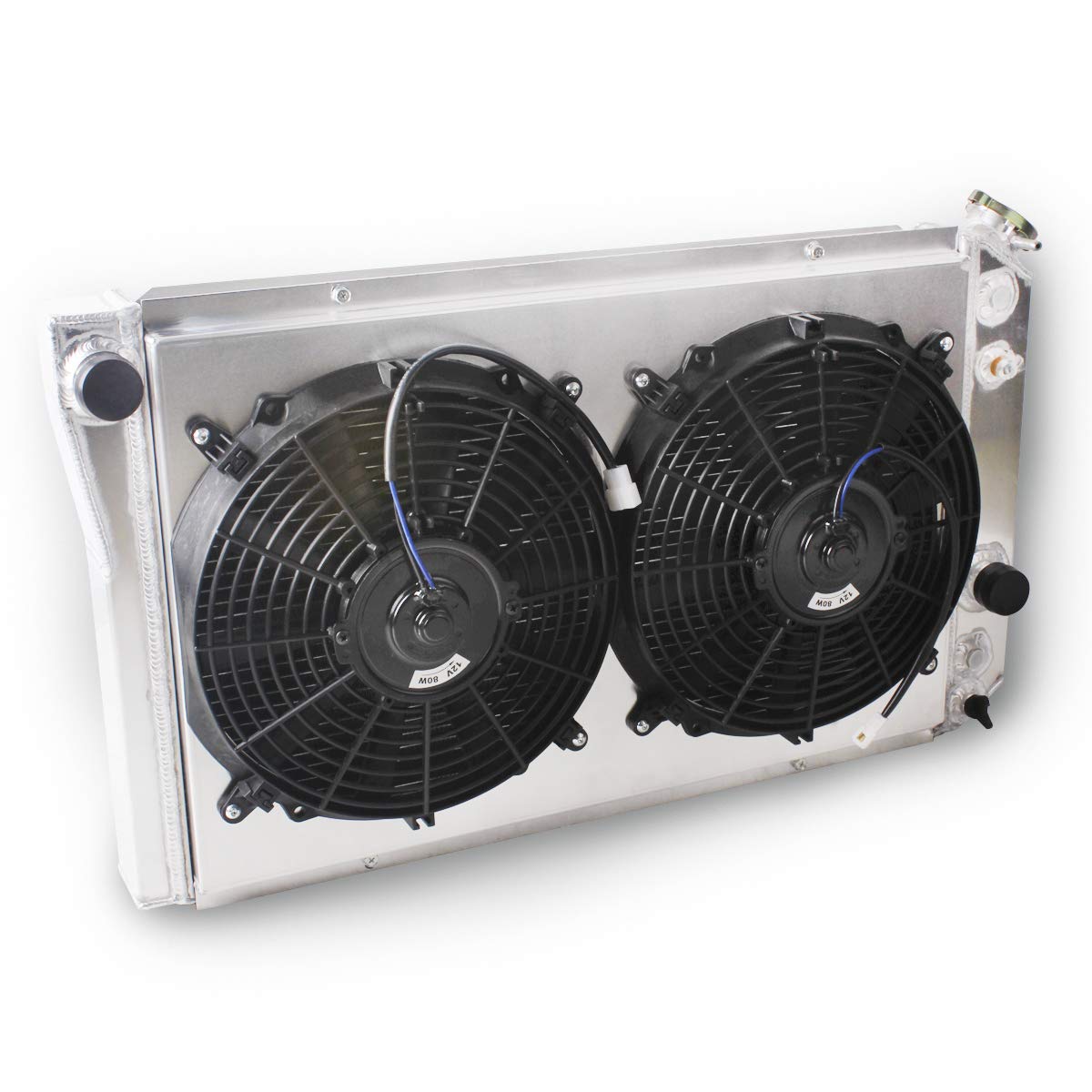 OHOB-COOL 3 Row Full Aluminum Radiator with Cooling Fan - Compatible with 1984-1990 Chevy Corvette 5.7L V8 & 1982-2002 S10 LS Conversion - High Performance Cooling Upgrade for Hot Rods, Street Racing & Restorations