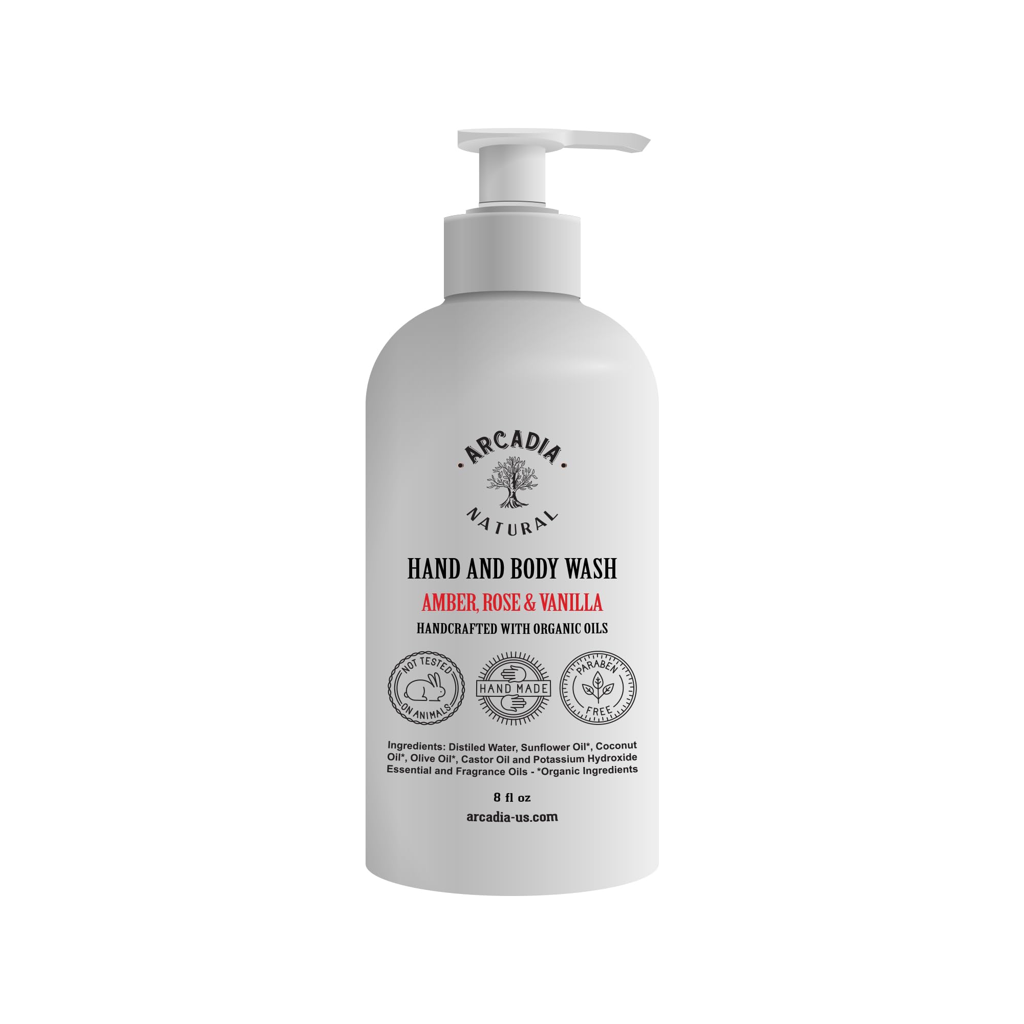 Natural Organic Hand & Body Wash - Amber, Rose & Vanilla Scent | Moisturizing & Gentle for Daily Use | Perfect for Home, Spa & Travel