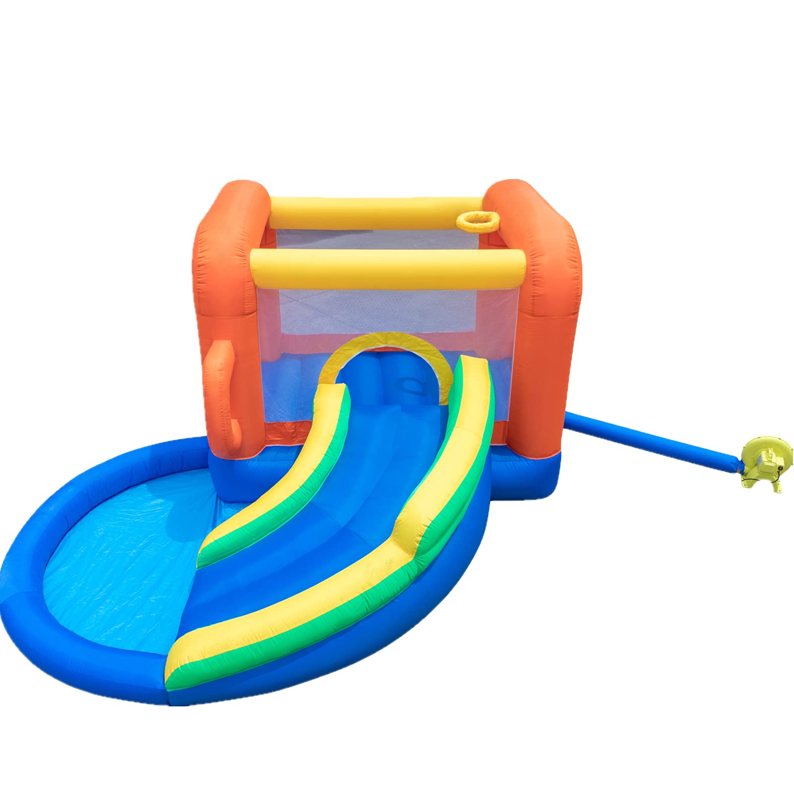 11.2x7.8x5.9ft Inflatable Bounce House with Air Blower & Curved Slide - Kids Jumping Castle with Water Pool for Outdoor Birthday Parties, Backyard Play & Summer Water Fun