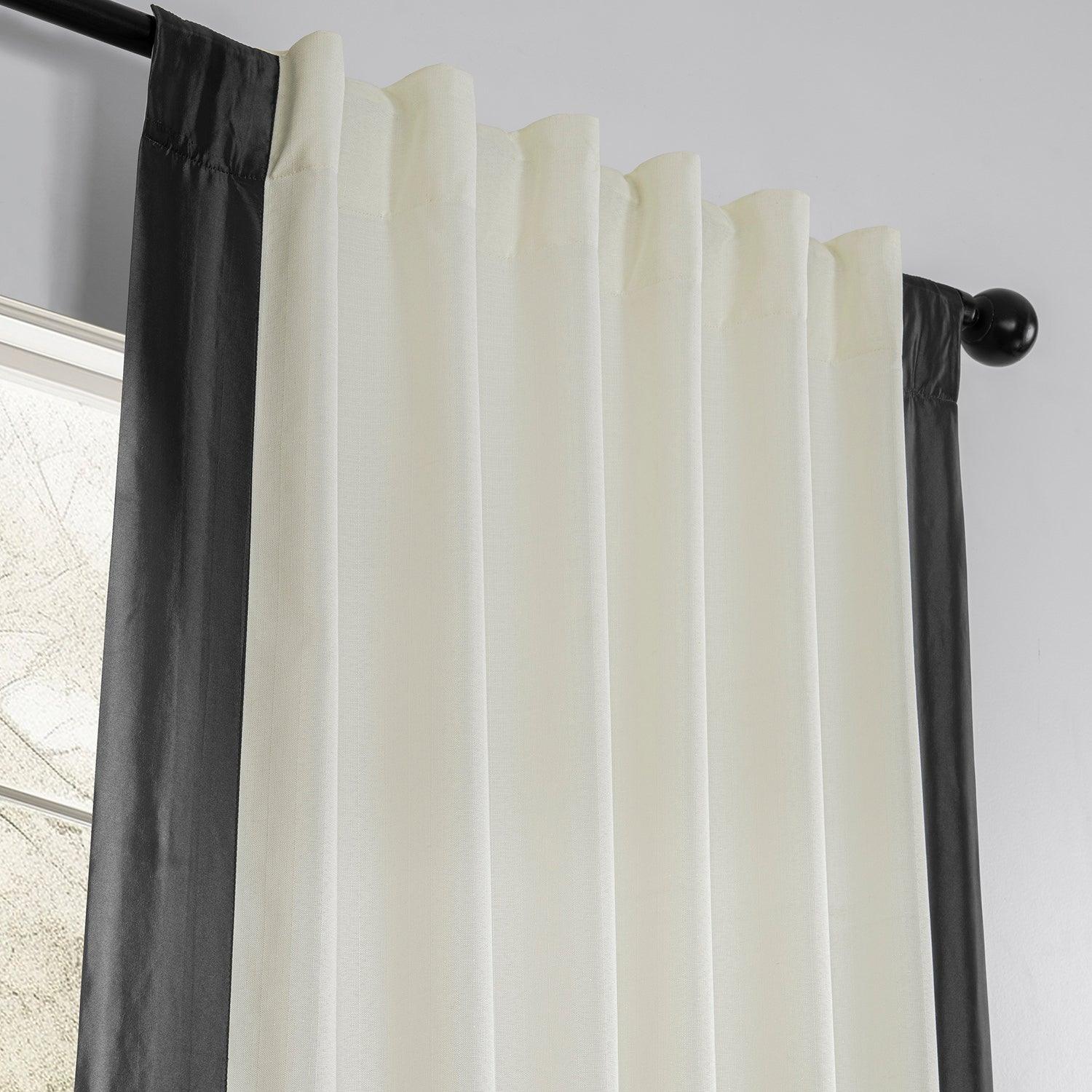 Fresh Pop Dobby Linen Curtains - Off White & Graphite Border - Elegant Window Treatment for Living Room & Bedroom
