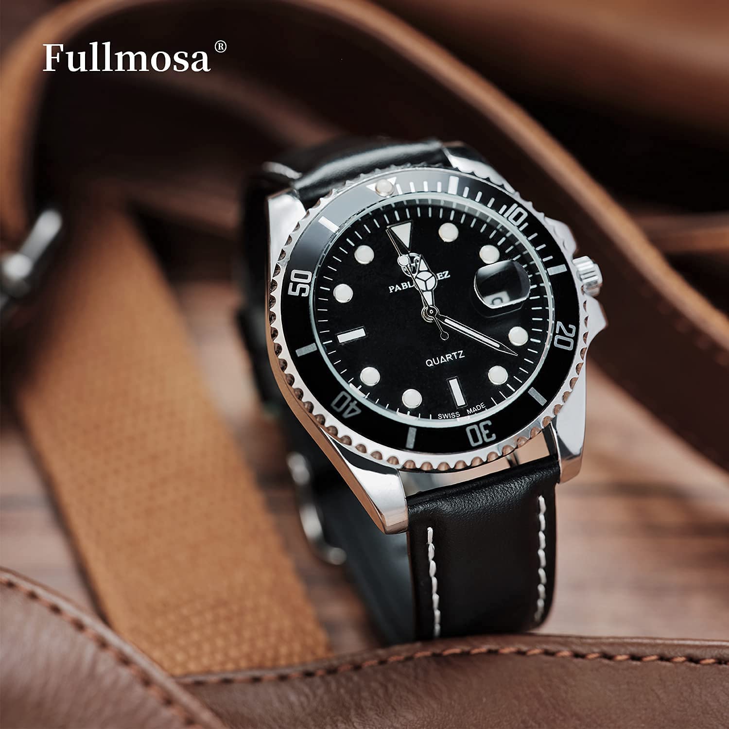 Fullmosa 20mm Black Leather Watch Band for Men & Women - Casual & Dress Style