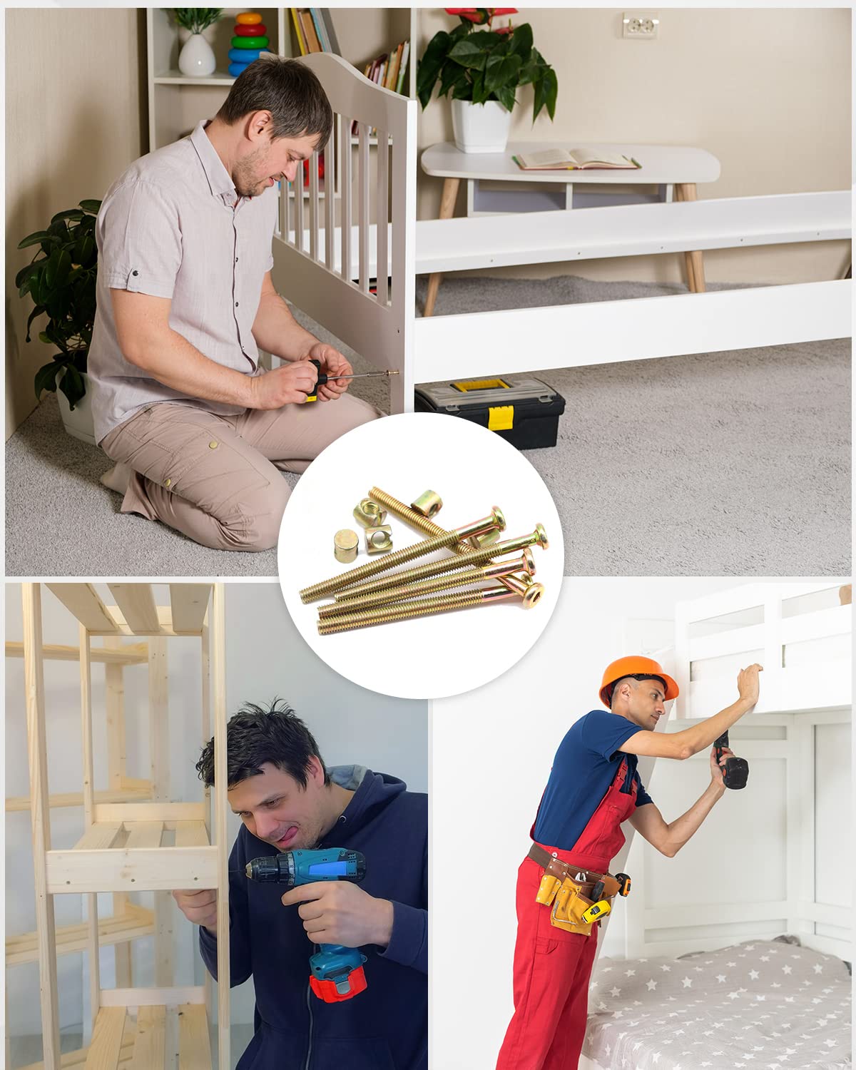 Baby Crib Screws Replacement Kit - 16pcs M6 Bed Frame Bolts & Nuts Set for Secure Assembly