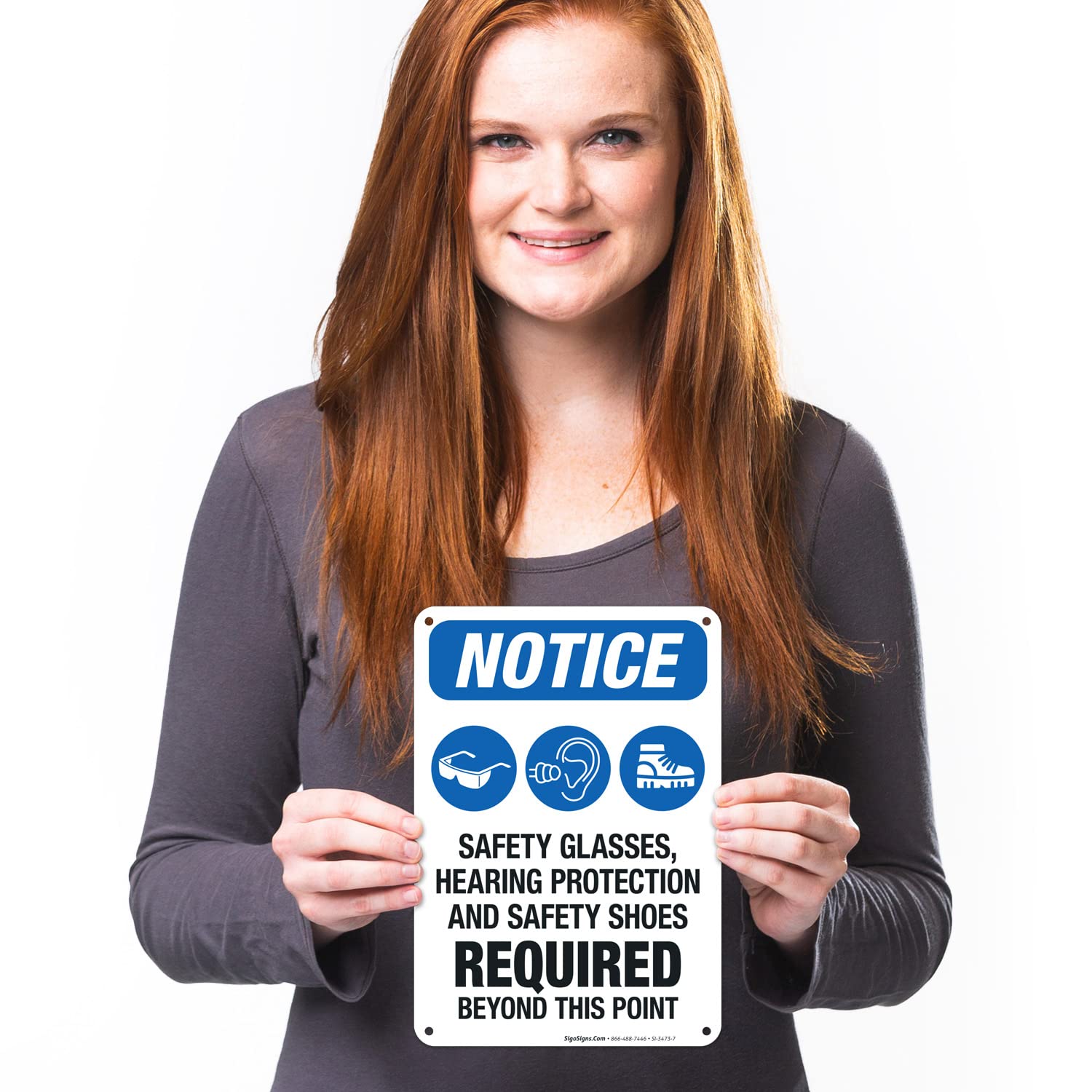 OSHA Safety Sign - Safety Glasses, Hearing Protection & Shoes Required - Workplace Safety Equipment for Construction & Industrial Areas