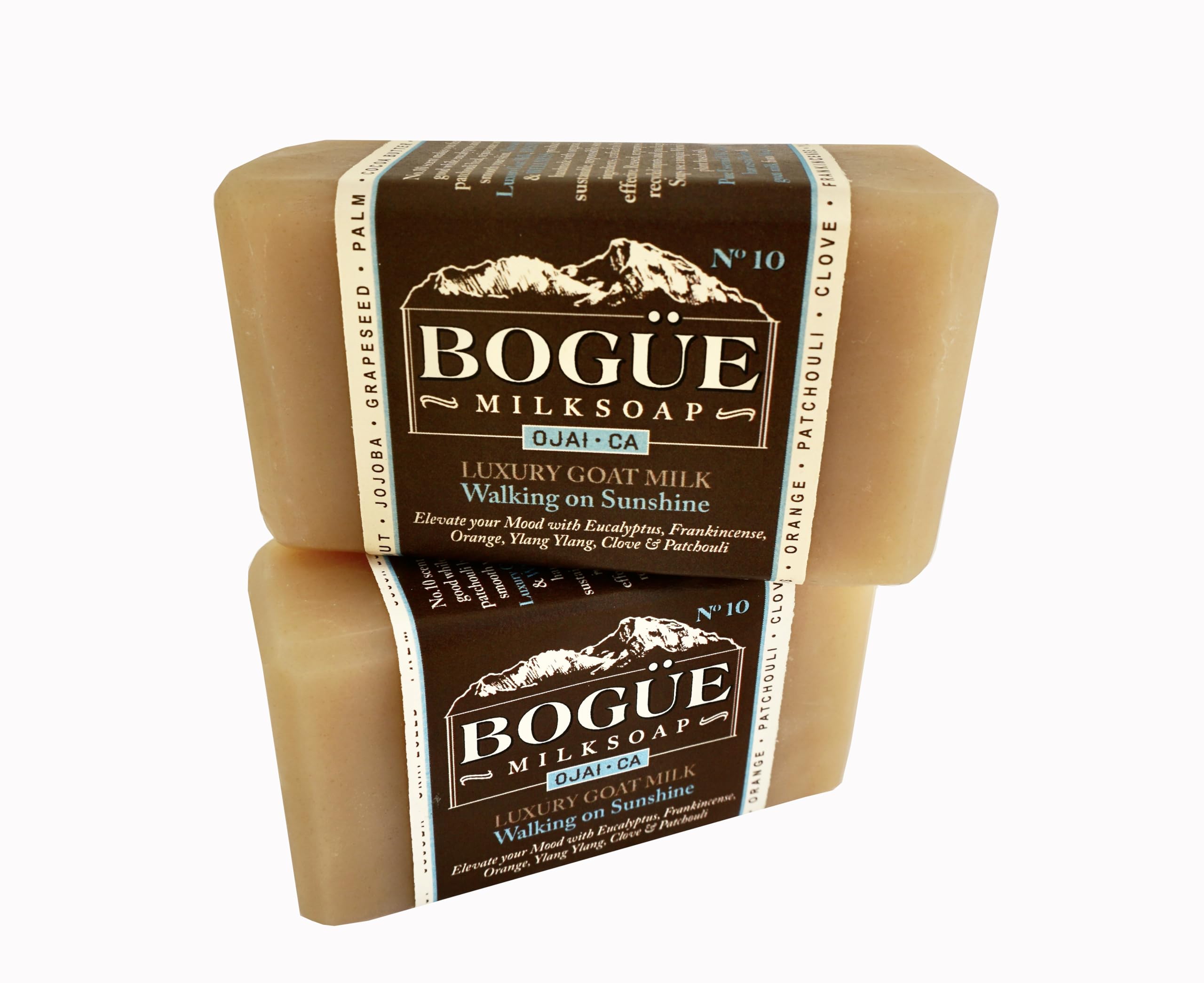 Handmade Goat Milk Soap 2 Bars - BOGUE No.10 'Walking on Sunshine' Moisturizing Soap with Essential Oils (Eucalyptus, Orange, Clove, Frankincense, Ylang Ylang & Patchouli) - Natural Skincare Gift for Dry Skin, Sensitive Skin & Aromatherapy at Home