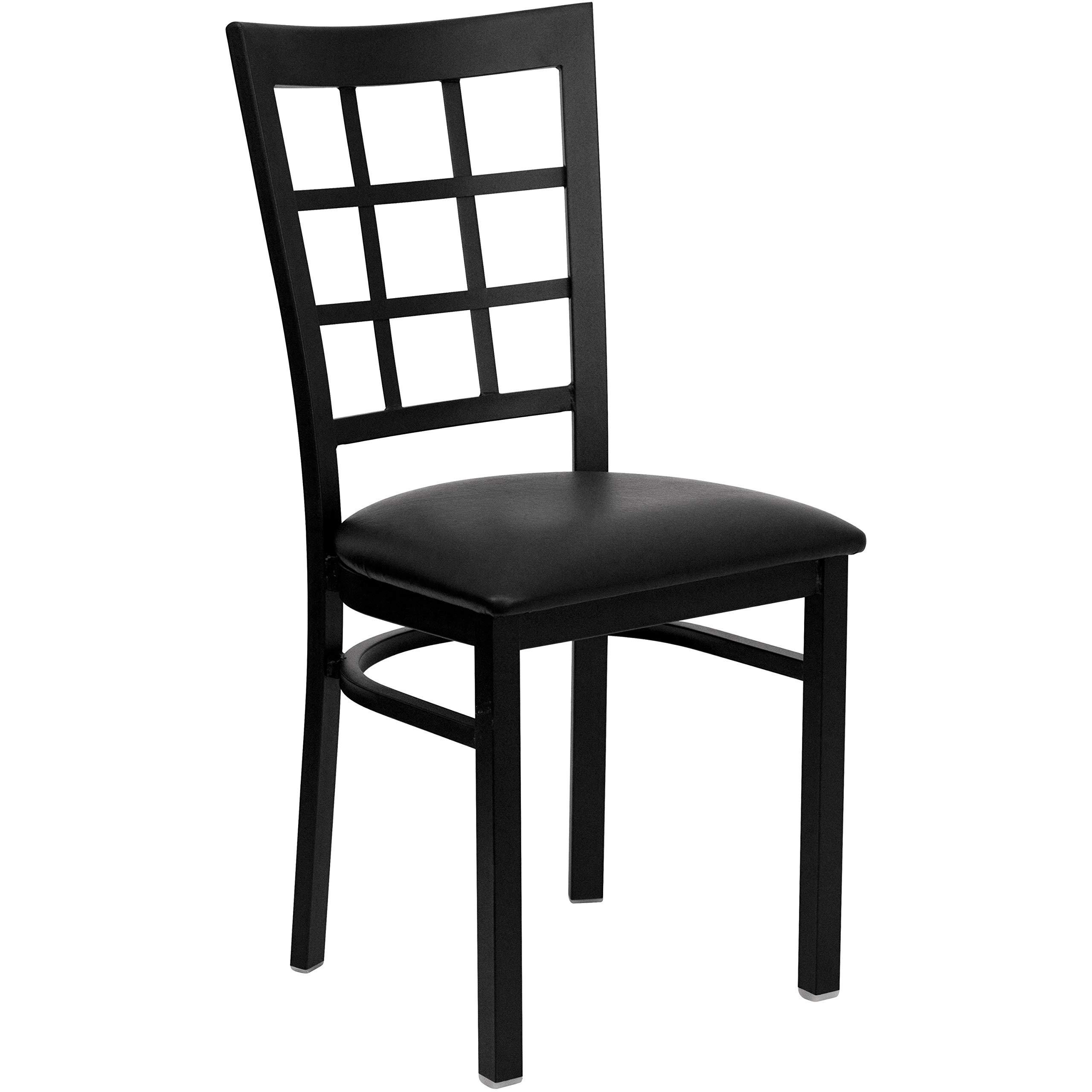 Black Window Back Metal Restaurant Chair - Heavy Duty Vinyl Seat for Cafes, Diners & Commercial Use