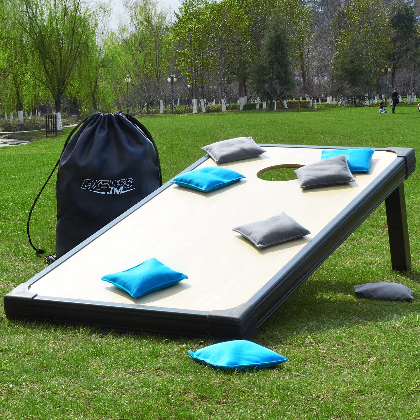 JMEXSUSS 8-Pack Weatherproof Regulation Cornhole Bags Set with Carry Tote - Professional Outdoor Bean Bags for Backyard Games, Tailgating & Picnics