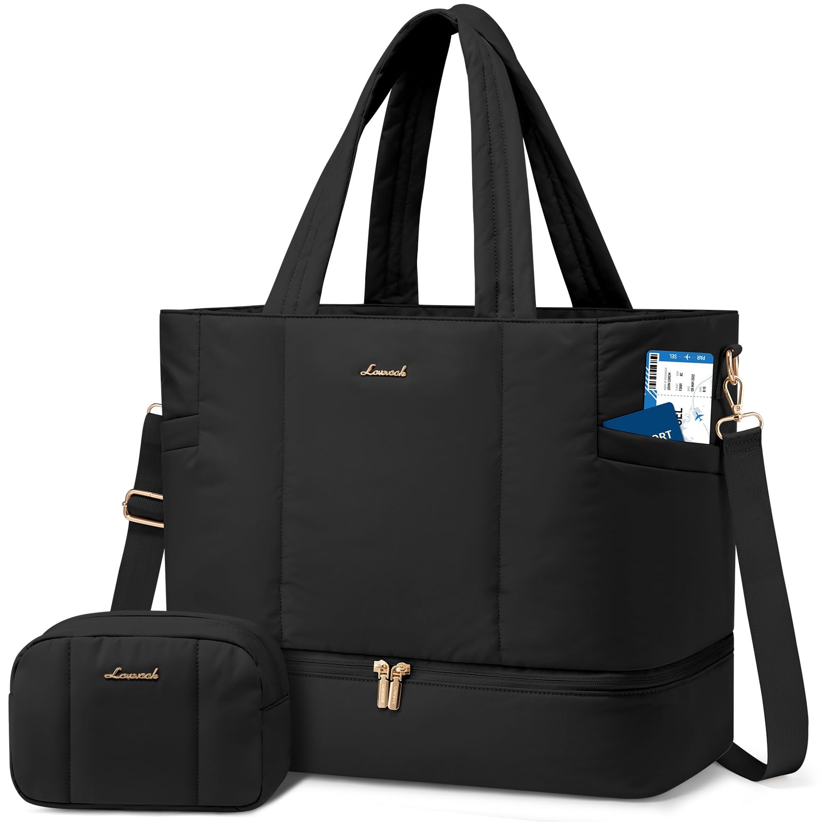 LOVEVOOK Puffer Weekender Duffle Bag for Women - Lightweight Travel Overnight Bag with Shoe Compartment, Carry-On Gym Tote & Hospital Bag | Perfect for Weekend Getaways, Gym Workouts & Business Trips