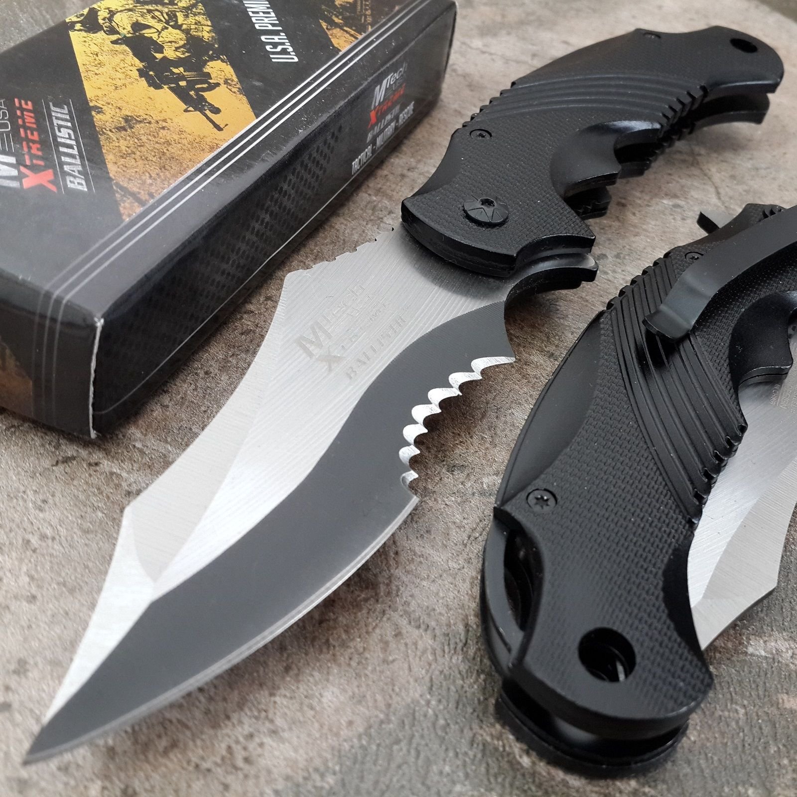 MTECH XTREME Assisted Opening Tactical Knife - Black Sawback Blade Hunting Knife for Outdoor Survival, Camping & EDC