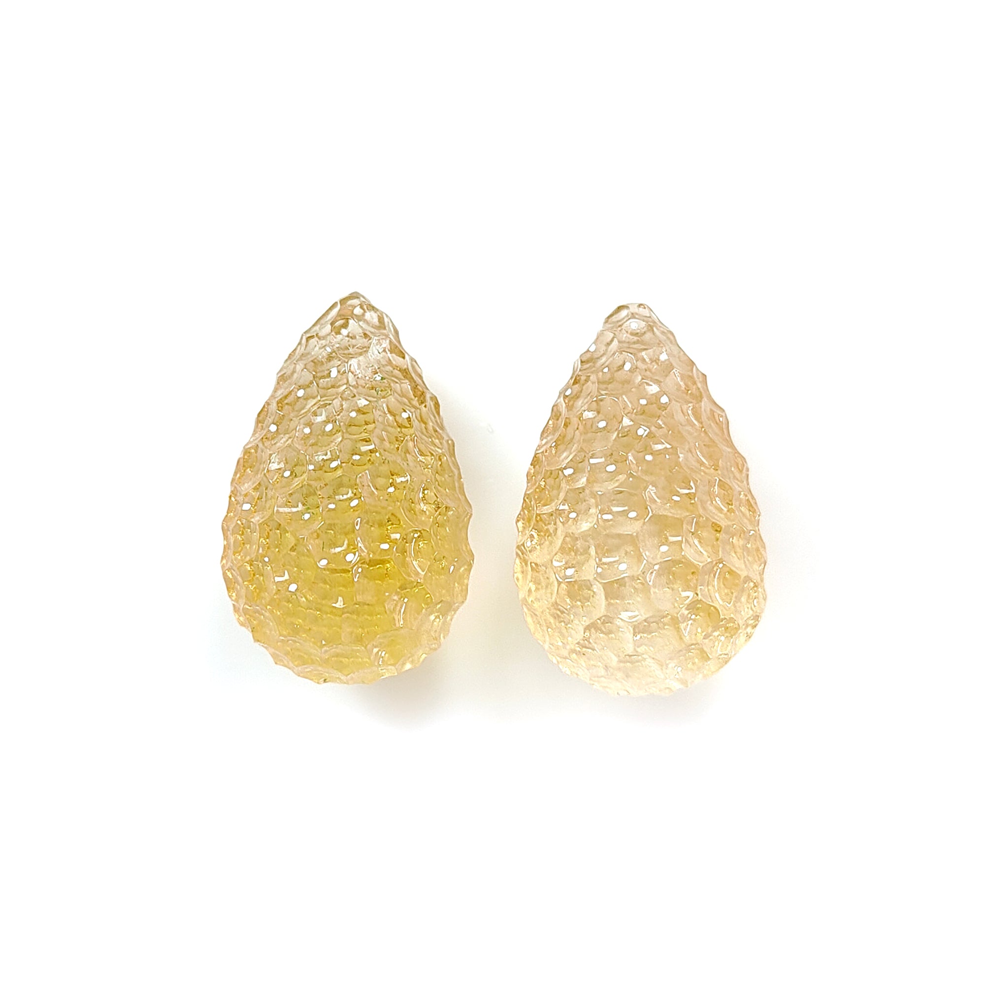 Natural Untreated Yellow Citrine Gemstone Carving - 61.70cts Hand Carved Teardrop Shape Pair (24mm) | November Birthstone Jewelry | Perfect for Necklace Pendants, Earrings & Gift Giving