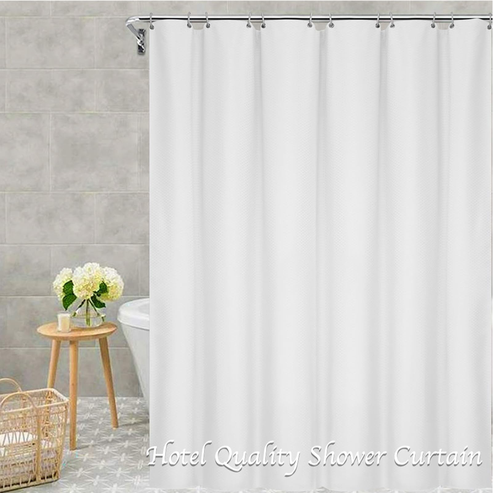 Eforcurtain 72 x 75 Inch Long White Waffle Shower Curtain - Machine Washable Bathroom Fabric for Spa-Like Shower Experience