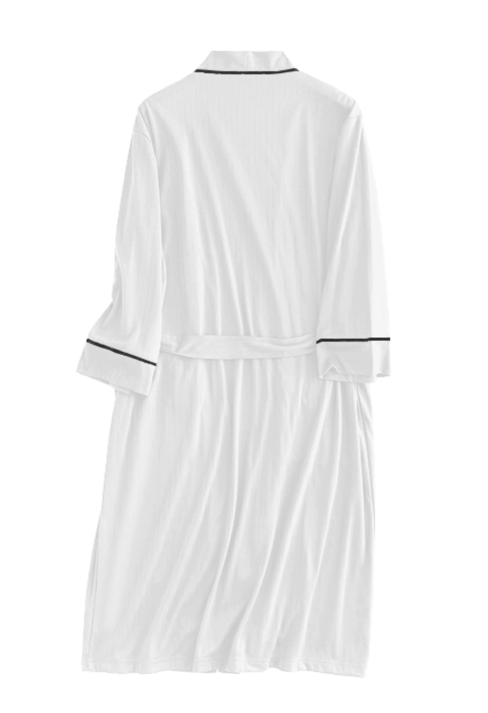 Men's Long-Sleeve Japanese Kimono Bathrobe - Lightweight Knee-Length Cotton Robe with Belt & Pockets - Perfect for Spa, Lounge Wear & Spring/Summer Relaxation at Home