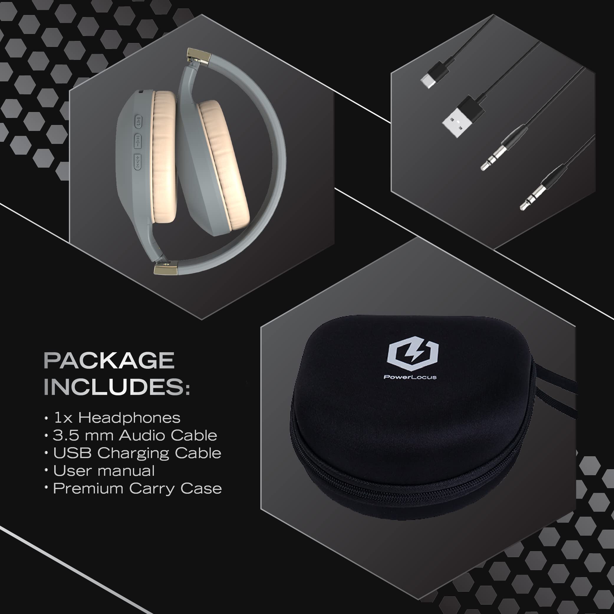 PowerLocus Wireless Bluetooth Over-Ear Headphones with Hi-Fi Stereo & Deep Bass, Foldable Design with Soft Earmuffs & Built-in Mic - for Phone, Tablet, PC (Perfect for Travel, Gaming & Office Work)