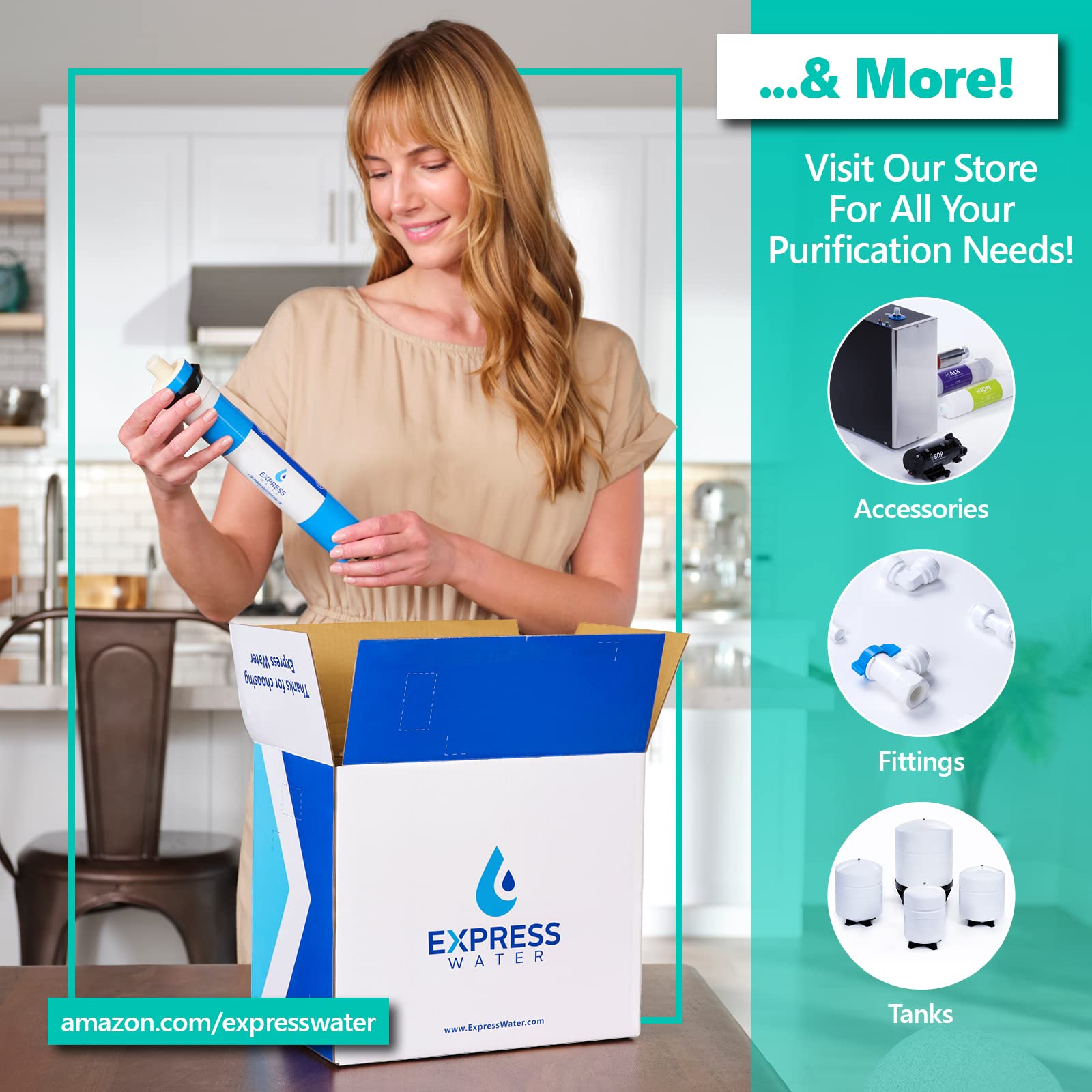Express Water Modern Chrome Water Filter Faucet - Reverse Osmosis Drinking Water Filtration System - Kitchen Sink & Beverage Faucet for Clean, Safe Water - Perfect for Home, Office, and RV Use