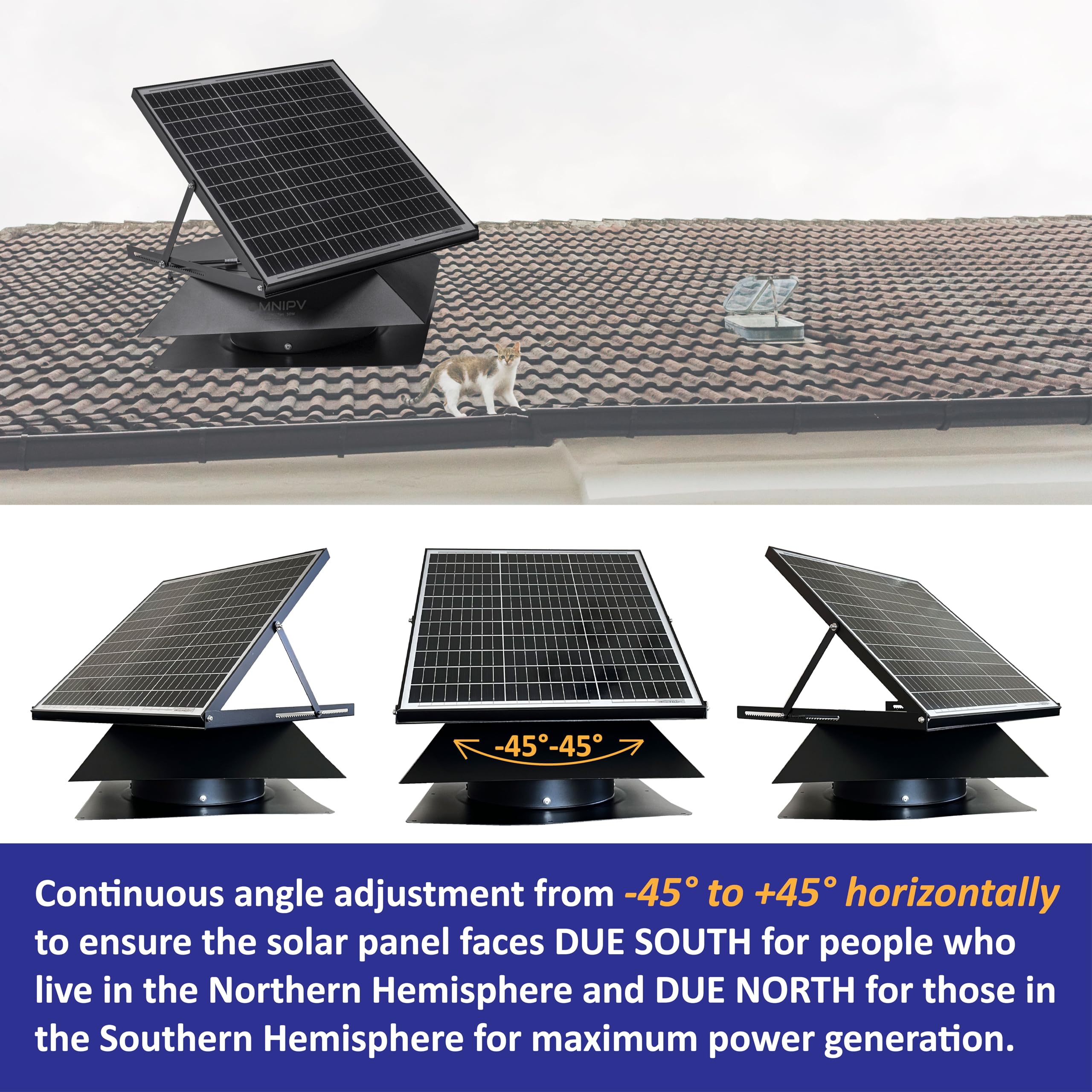 Smart Solar Attic Fan Pro – 2850 CFM High-Power Roof Ventilation, 50W Solar Panel, 40-104℉ Auto Thermostat – Weatherproof Exhaust Fan for Home, Garage, Greenhouse & Warehouse – Energy Efficient Cooling for 4000 sq.ft Spaces – USA Designed with German Technology – Perfect for Hot Climates & Year-Round Ventilation