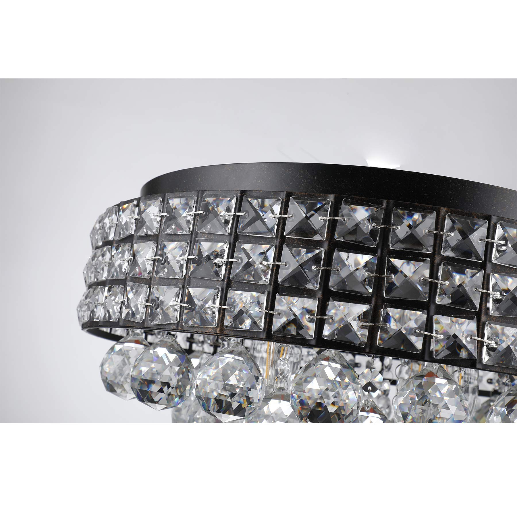 Modern Bronze Crystal Chandelier - 4-Light Flush Mount Ceiling Fixture with Raindrop Crystals - 15.75