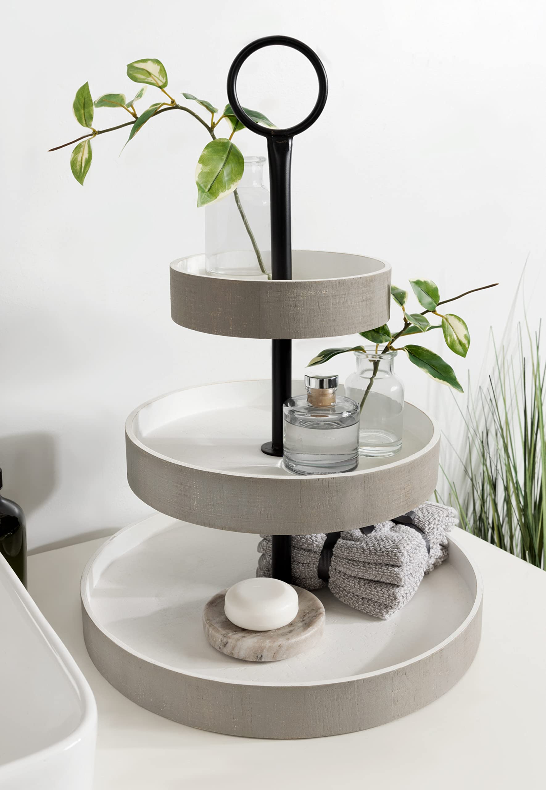 Kate and Laurel Woodmont Farmhouse 3-Tier Wooden Serving Tray - 16
