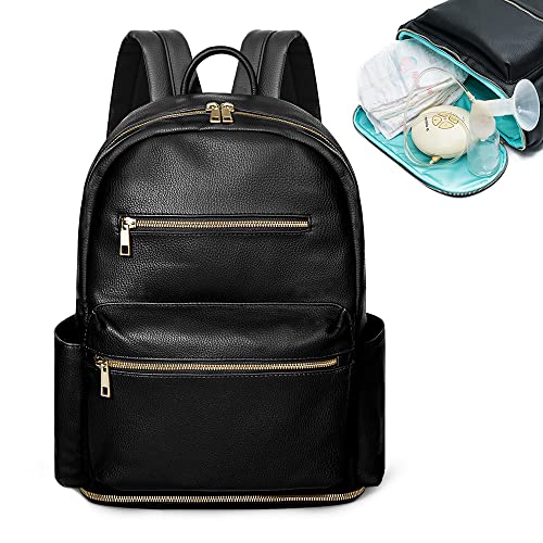 Premium Leather Diaper Backpack for Moms - Large Baby Bag with 13