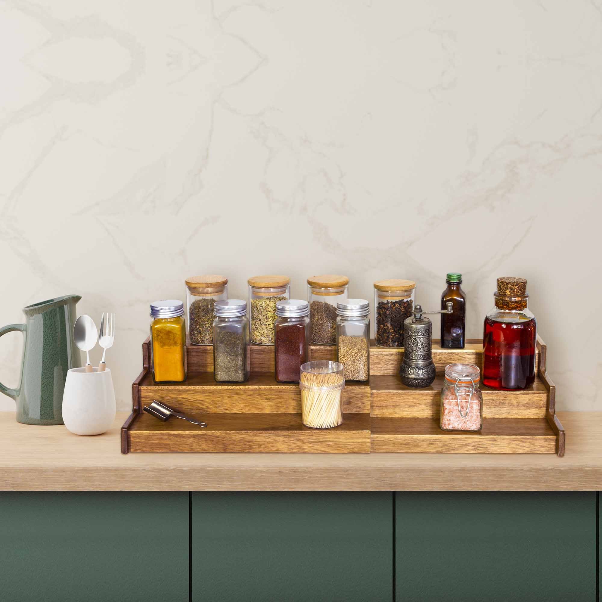 TB Home® 3 Tier Expandable Spice Rack Organizer - Space Saving Kitchen Cabinet Shelf for Seasonings, Jars & Bottles - Perfect for Pantry, Countertop or Cabinet Storage