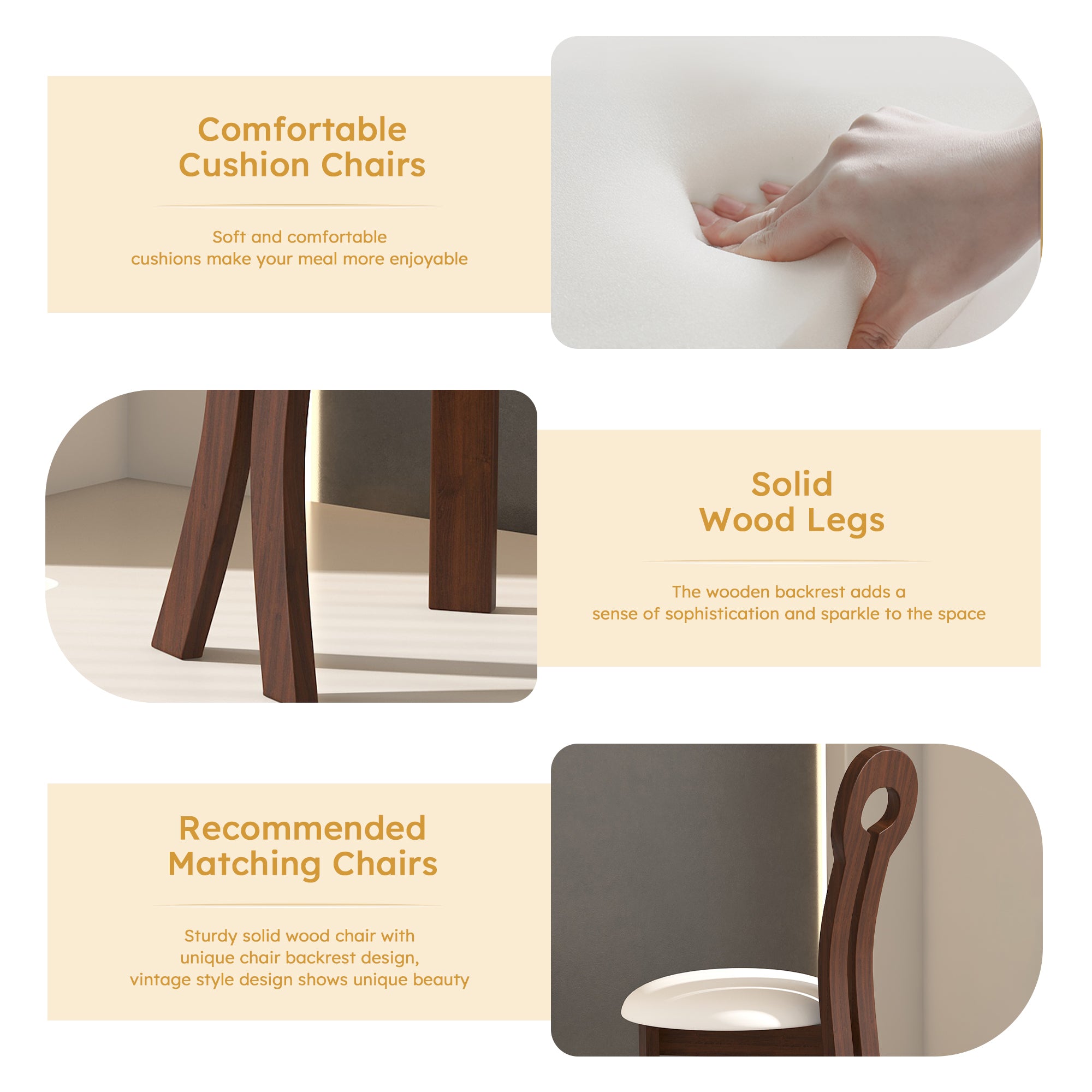 2 Pack Modern Dining Chairs - PU Leather Upholstered Solid Wood Frame with White Round Cushions, Mid-Century Kitchen & Dining Room Chairs in Deep Walnut Brown - Perfect for Small Spaces, Breakfast Nooks & Apartment Dining Sets