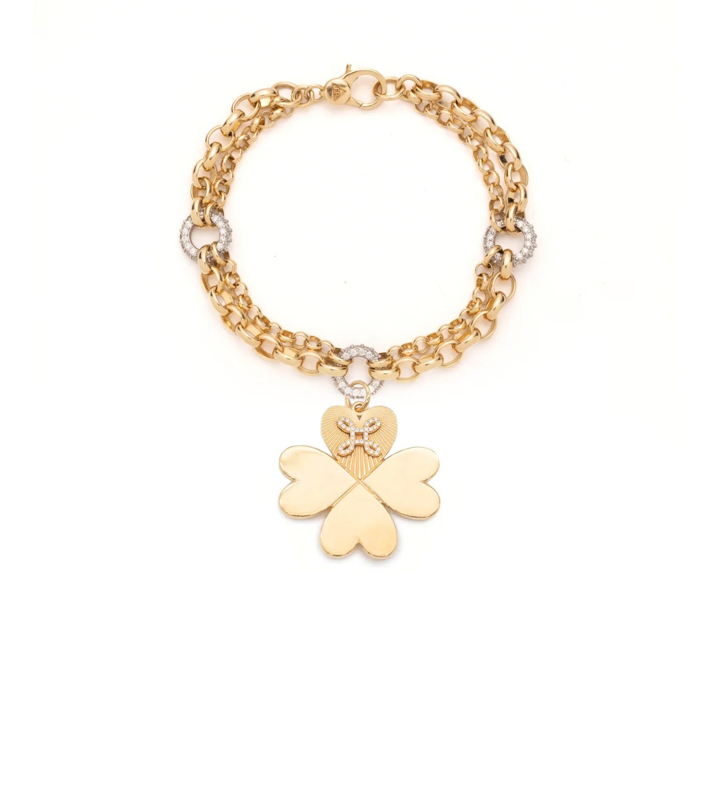 Four Leaf Clover Pave Diamond True Love Knot Bracelet in 14K Yellow Gold - Perfect for Anniversaries, Valentine's Day & Romantic Gifts