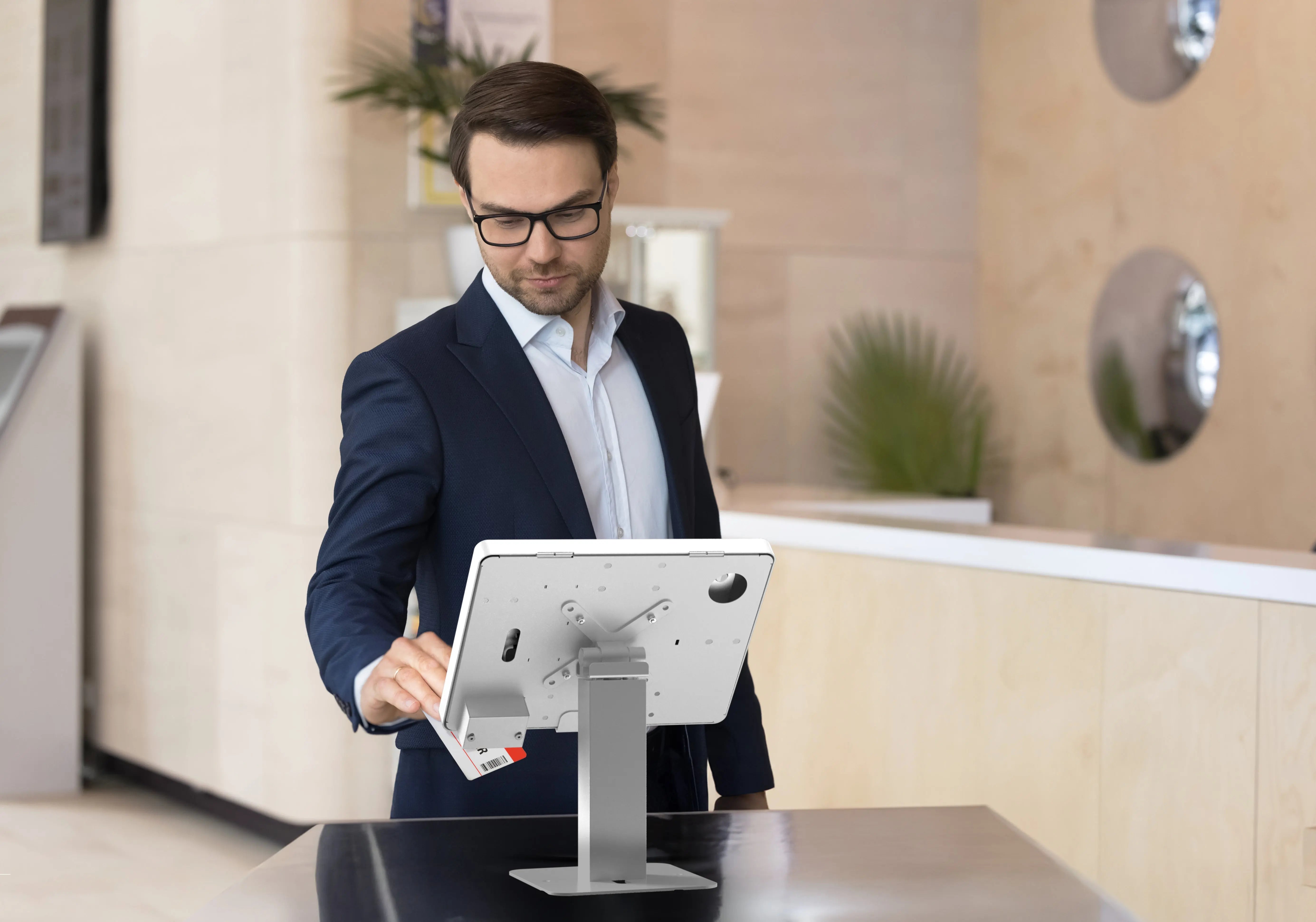 Honeywell 2D Barcode Scanner with Rotating Desk Mount & Security Enclosure - White | Ideal for Retail POS, Warehouse Inventory & Office Use