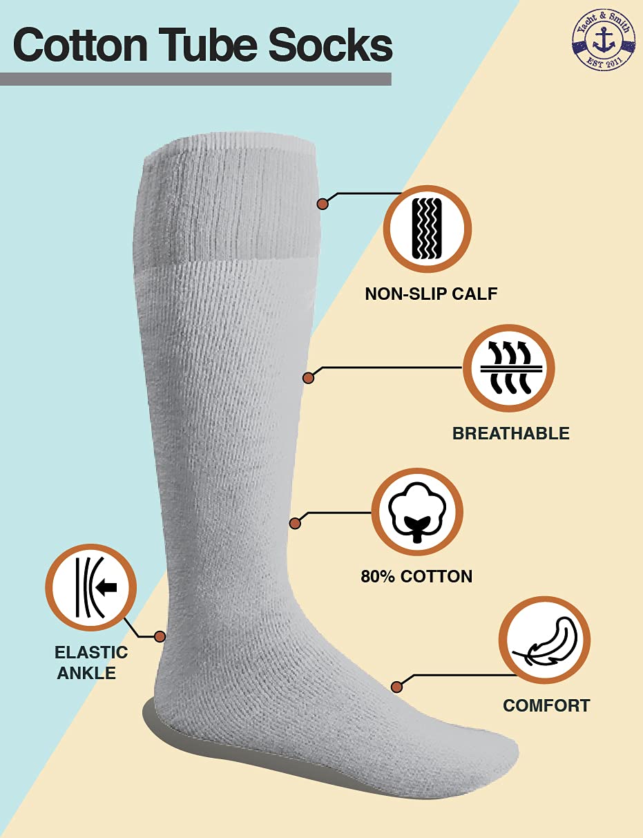 Yacht & Smith Wholesale Bulk Pack - 12 Pairs Kids Cotton Tube Socks for Boys & Girls | Referee Style Athletic Crew Socks | Perfect for Soccer, Basketball & School Sports