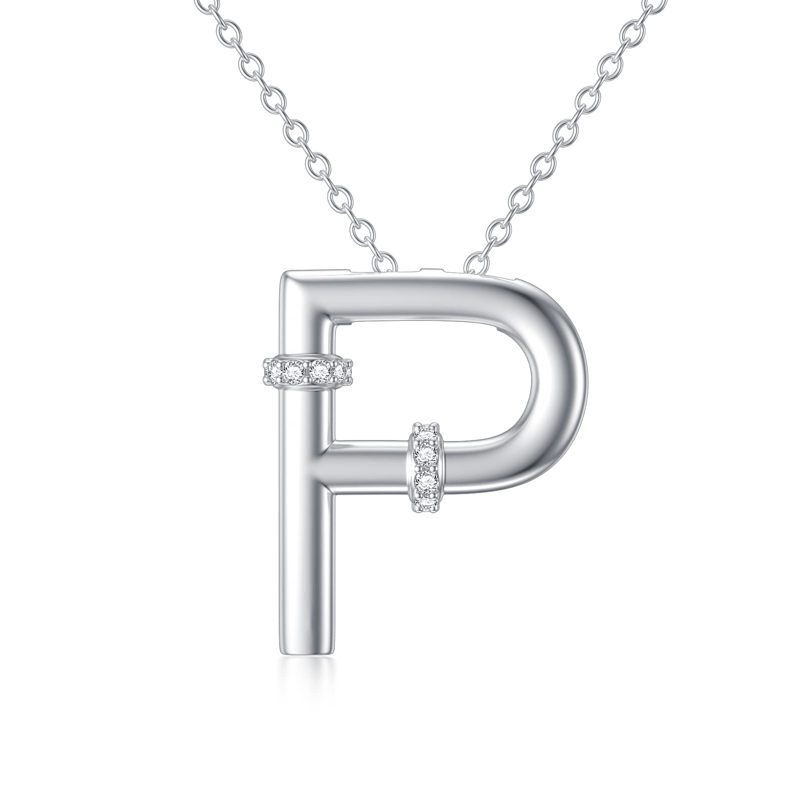 14K White Gold Plated Natural Diamond Initial Necklace - A-Z Letter Alphabet Pendant in 925 Sterling Silver | Personalized Jewelry Gift for Women, Wife, Mom, Girlfriend | Perfect for Birthdays, Anniversaries & Special Occasions