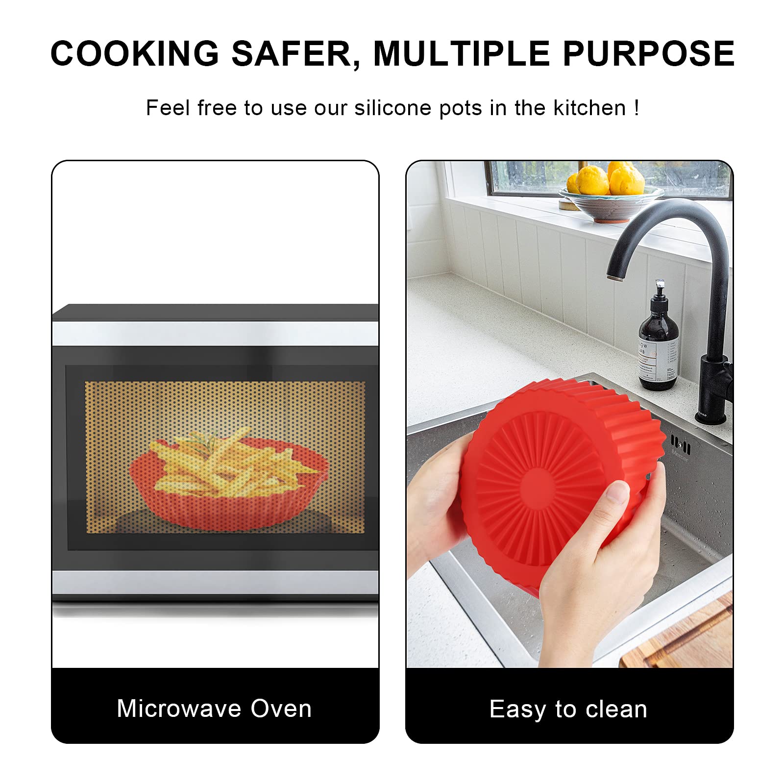 LUTER 2-Pack 5.7-Inch Silicone Air Fryer Basket Liners - Non-Stick, Heat-Resistant Round Pot Liners for Air Fryer Oven Accessories (Red & Blue) - Perfect for Baking, Roasting, and Healthy Cooking