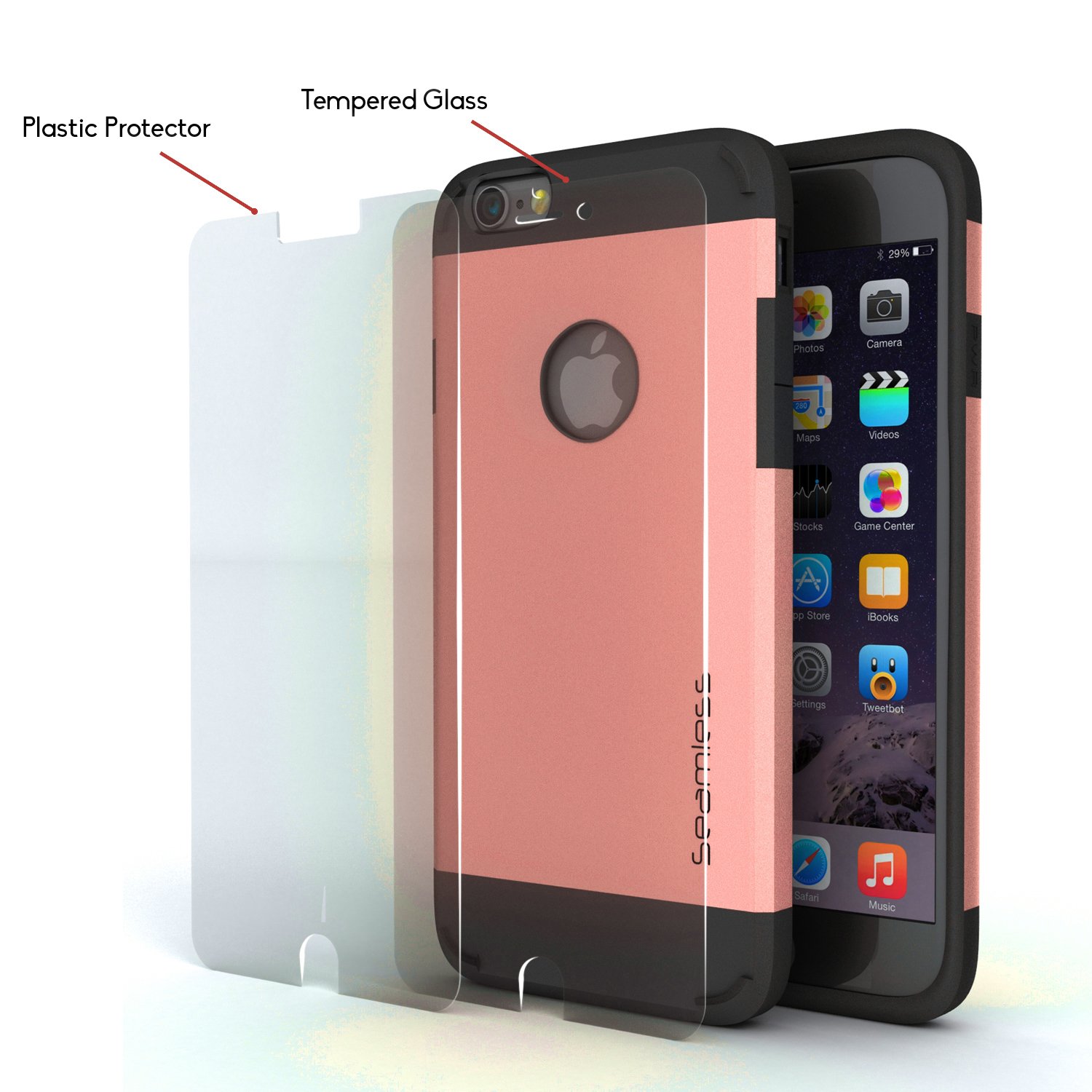 Phone 7/8 (4.7) Shockproof Case & Tempered Glass Screen Protector - Heavy Duty TPU Cover for Apple iPhone 7/8 - Rose Gold - Perfect for Outdoor, Travel & Daily Protection