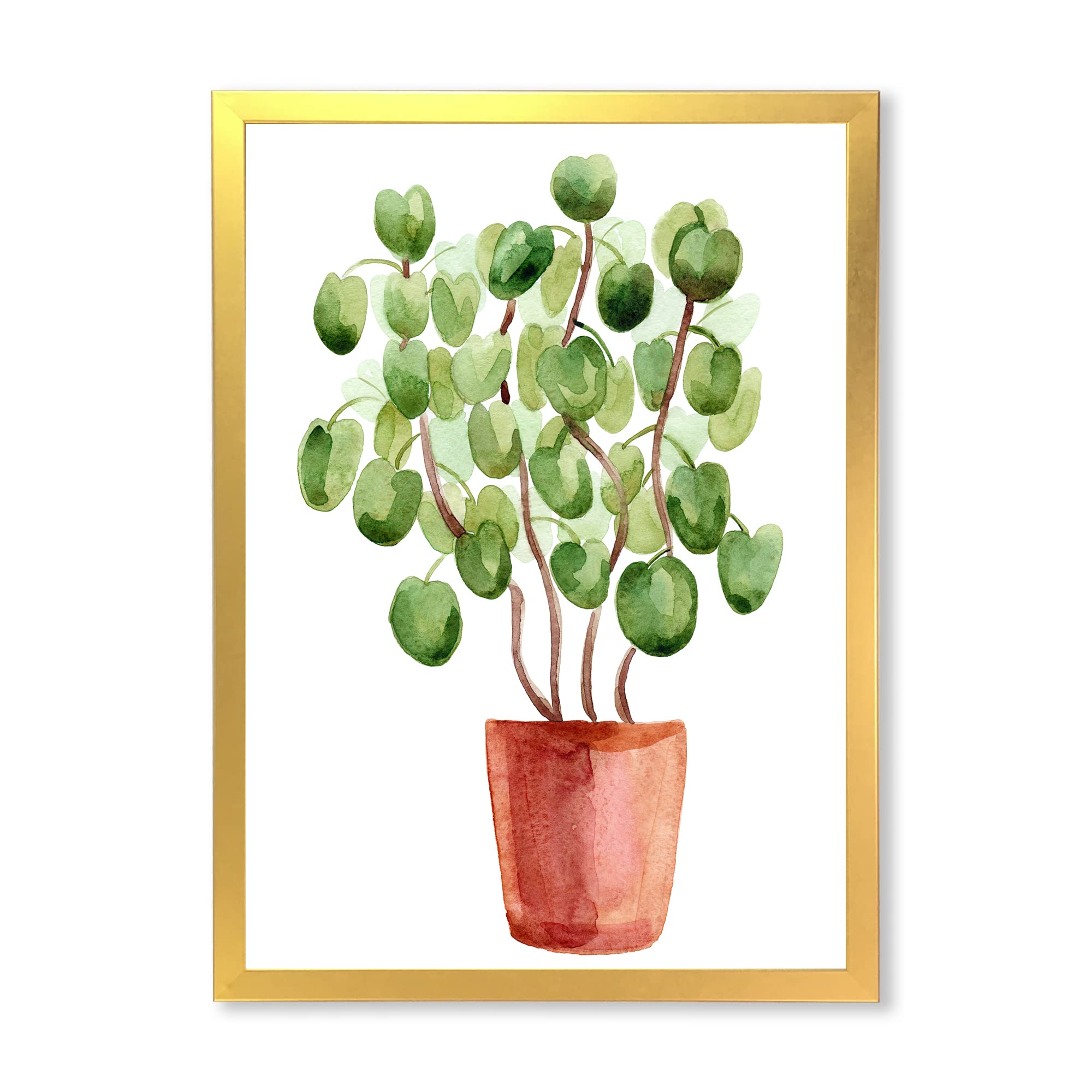Chinese Money Plant in Ceramic Pot - Traditional Framed Wall Art Decor for Home & Office | Feng Shui Indoor Plant Gift Idea