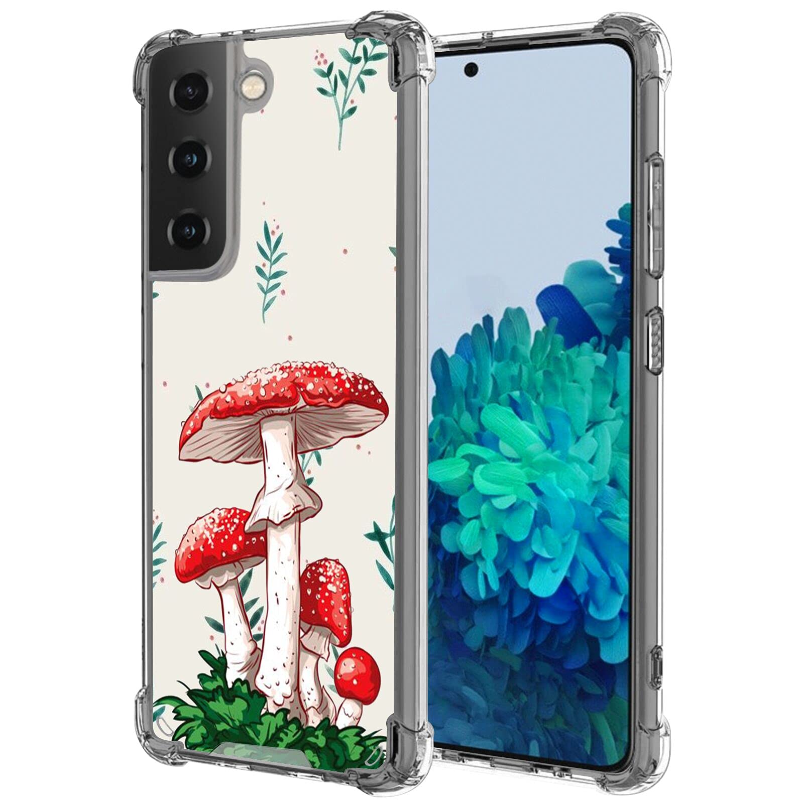 Yaolang Samsung Galaxy S21+ Case [6.7 Inch] - Clear Transparent Bumper Case with Corner Protection & Mushroom Design - Compatible with Galaxy S21 Plus - Perfect for Daily Use, Outdoor Activities & Gift Giving