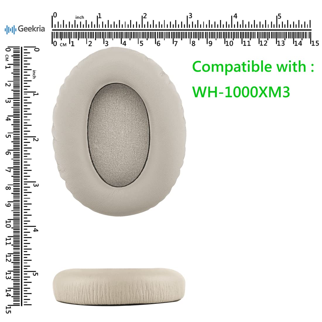 Geekria QuickFit Protein Leather Replacement Ear Pads for Sony WH-1000XM3 Headphones - Premium Noise Isolation Ear Cushions, Comfortable Headset Earpads, Durable Ear Cups Repair Parts (Silver) - Perfect for Travel, Work & Gaming