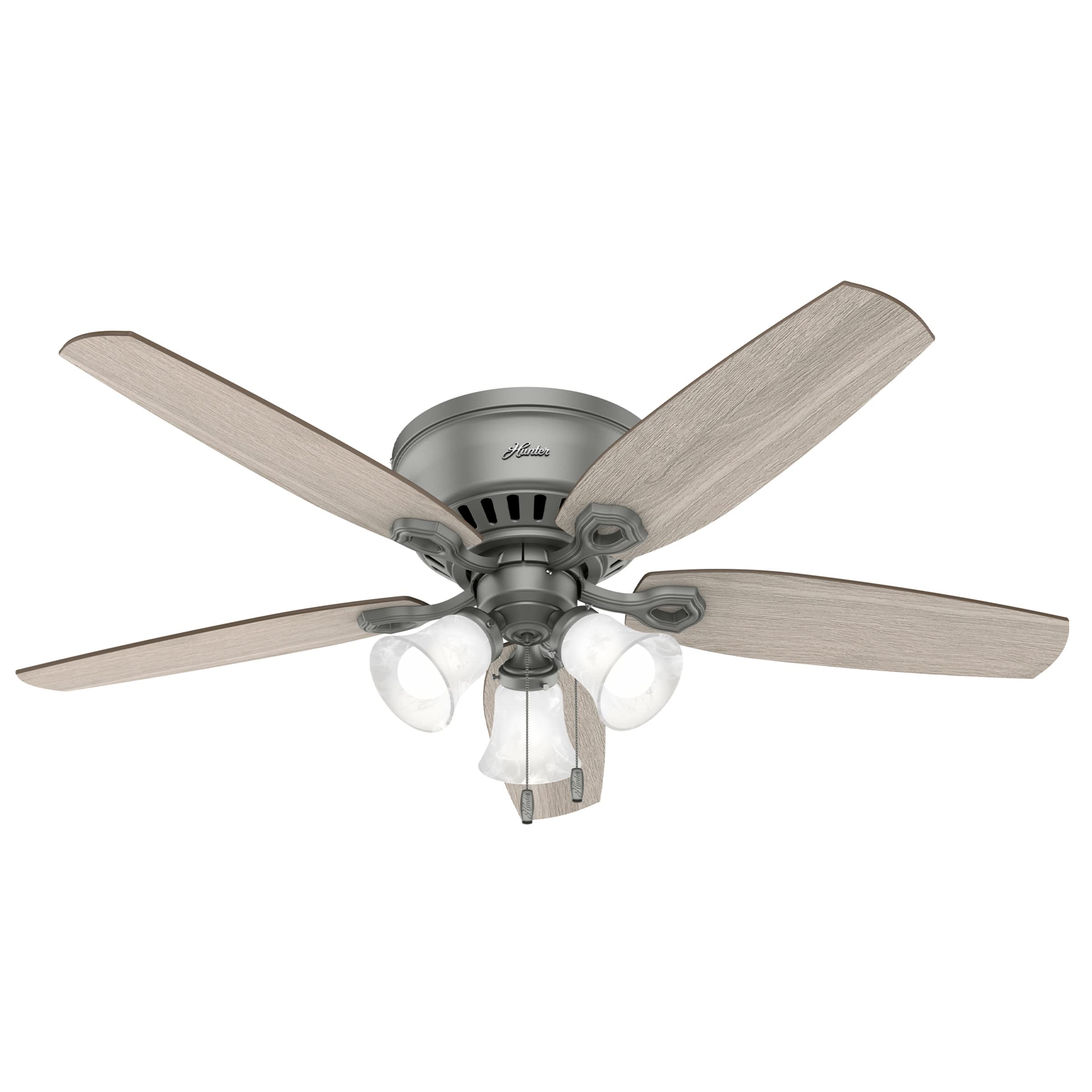 Hunter Fan Company 51113 52-Inch Low Profile Ceiling Fan with LED Light Kit - Matte Silver Finish - Pull Chain Control - Perfect for Bedrooms, Living Rooms & Home Offices
