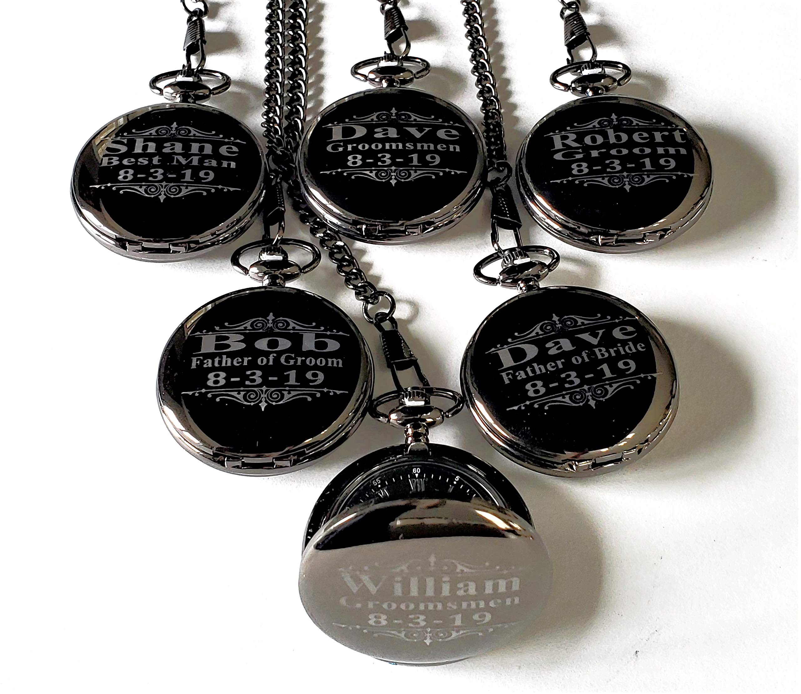 8 Custom Engraved Pocket Watches for Groomsmen - Personalized Wedding Gift Set with Chain & Box - Free Engraving Included - Perfect for Weddings, Anniversaries & Special Occasions