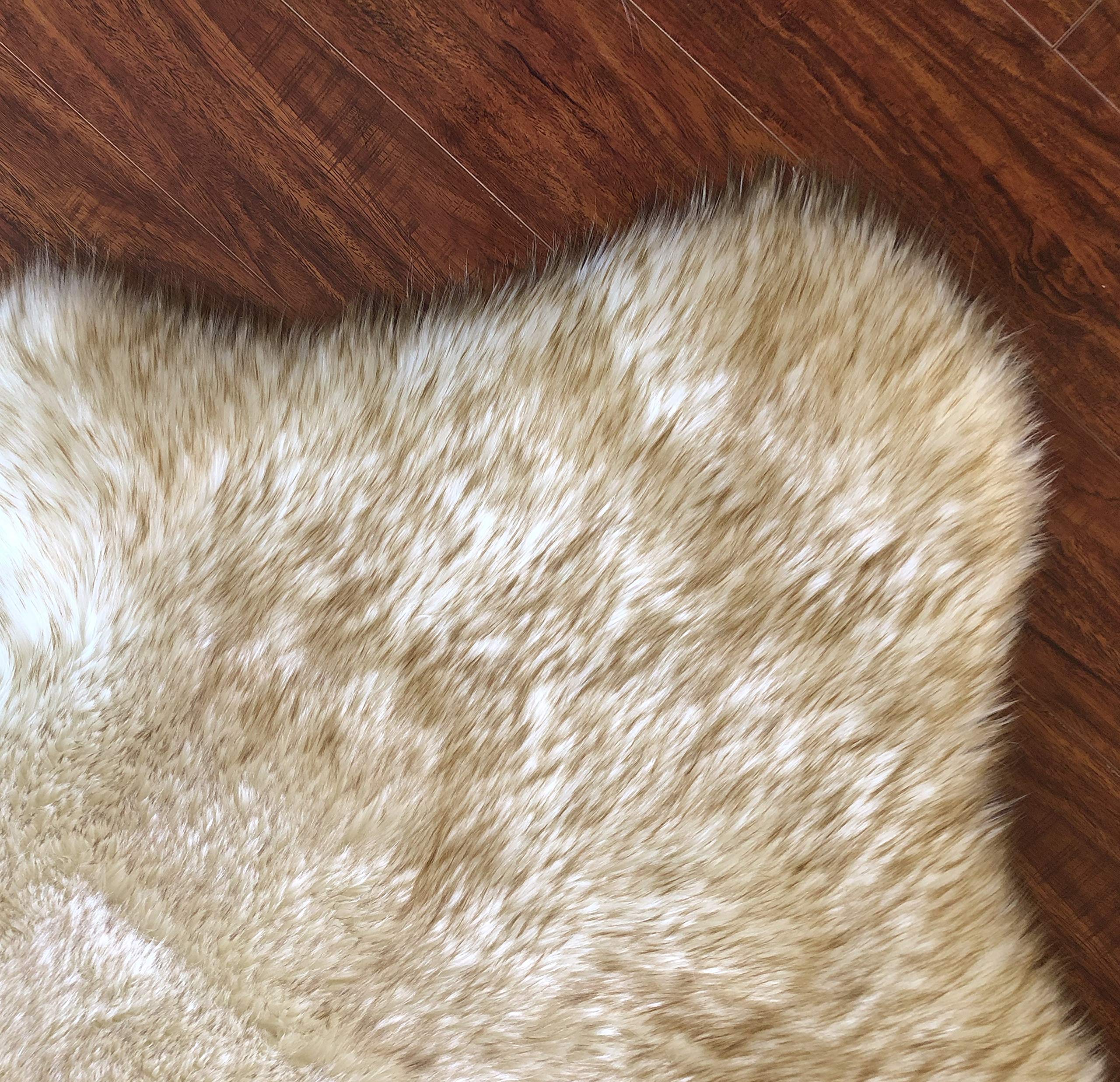 Premium LAMBZY Genuine Sheepskin Rug - Ultra Soft Silky Area Rug with Thick Non-Slip Bottom | Washable & Stain Resistant | Perfect for Living Room, Bedroom, Nursery Decor | 2' x 6' (60x180 cm) White/Brown | Cozy Home Accent for Floor, Chair & Sofa