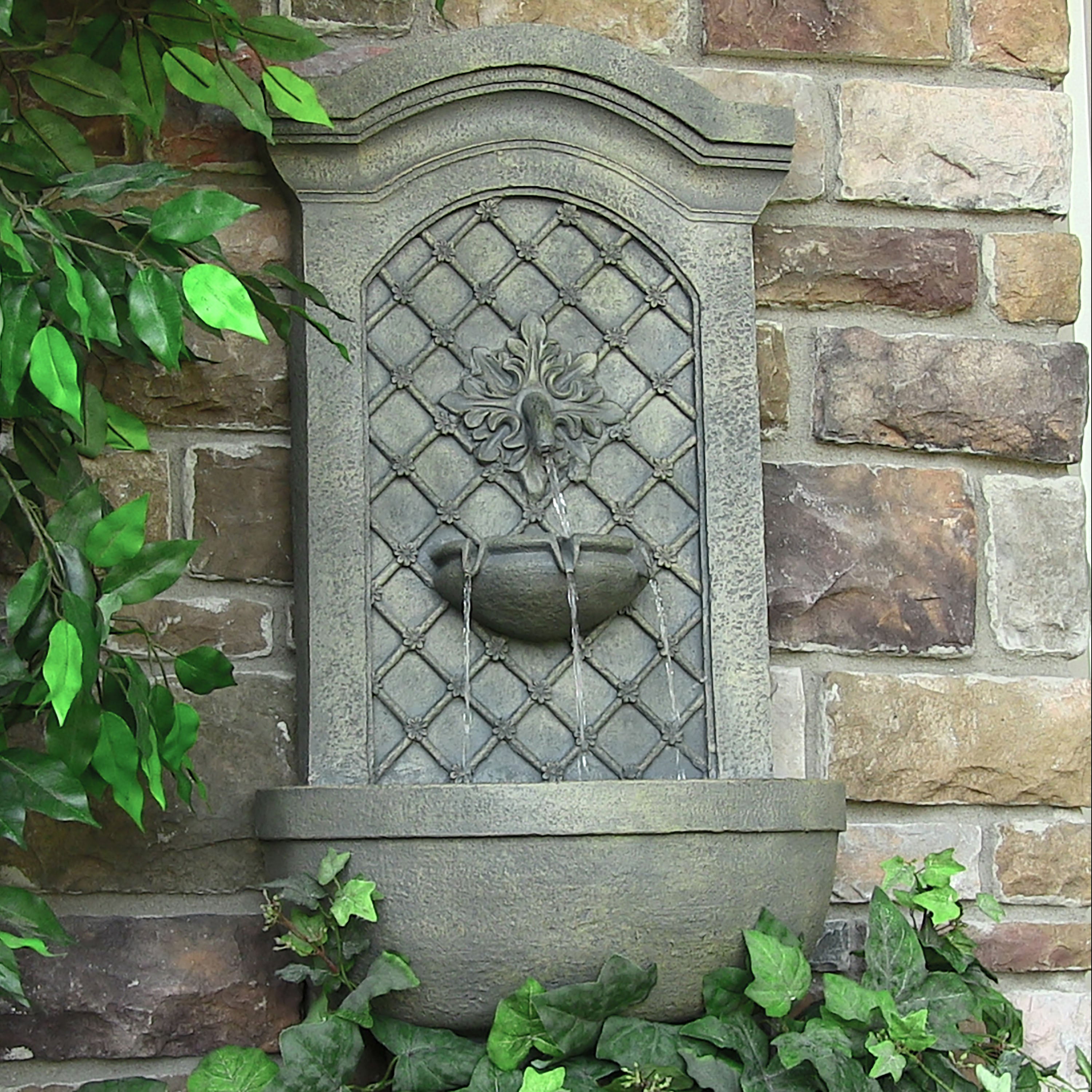 Sunnydaze Rosette Solar Wall Fountain - Outdoor Garden Water Feature with LED Lights for Patio, Yard, and Backyard Decor
