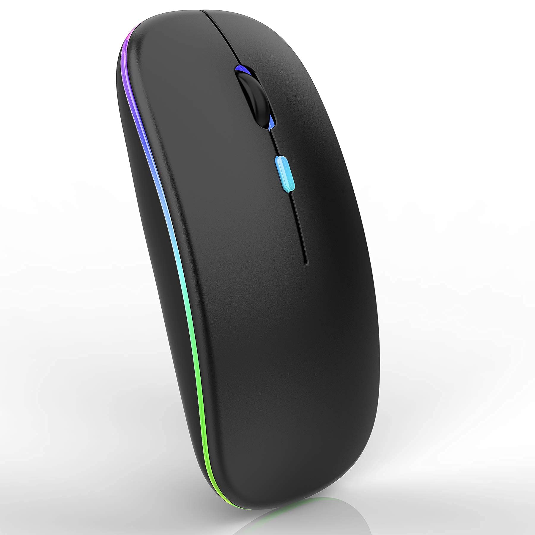 Wireless Bluetooth LED Mouse for MacBook Pro, MacBook Air, iPad Pro, iMac, Chromebook, Windows PC - Rechargeable, Silent Click, Portable Design (LED Black) - Perfect for Work, Gaming, and Travel